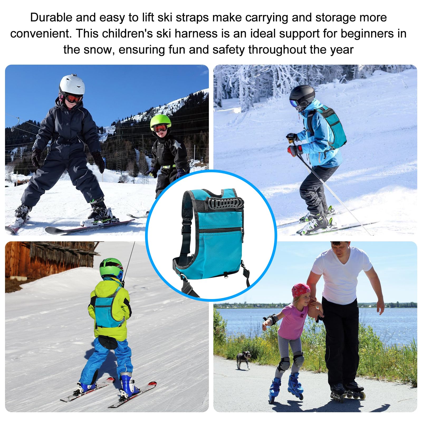 GOMETY Ski und Snowboard Gurt für Kinder, Ski Snowboard Gurt, Skating Trainingsgürtel, Kinder Skigeschirr mit Abnehmbarer Leine, Kinder Skischultergurt für Skating Skifahren Radfahren Anfänger
