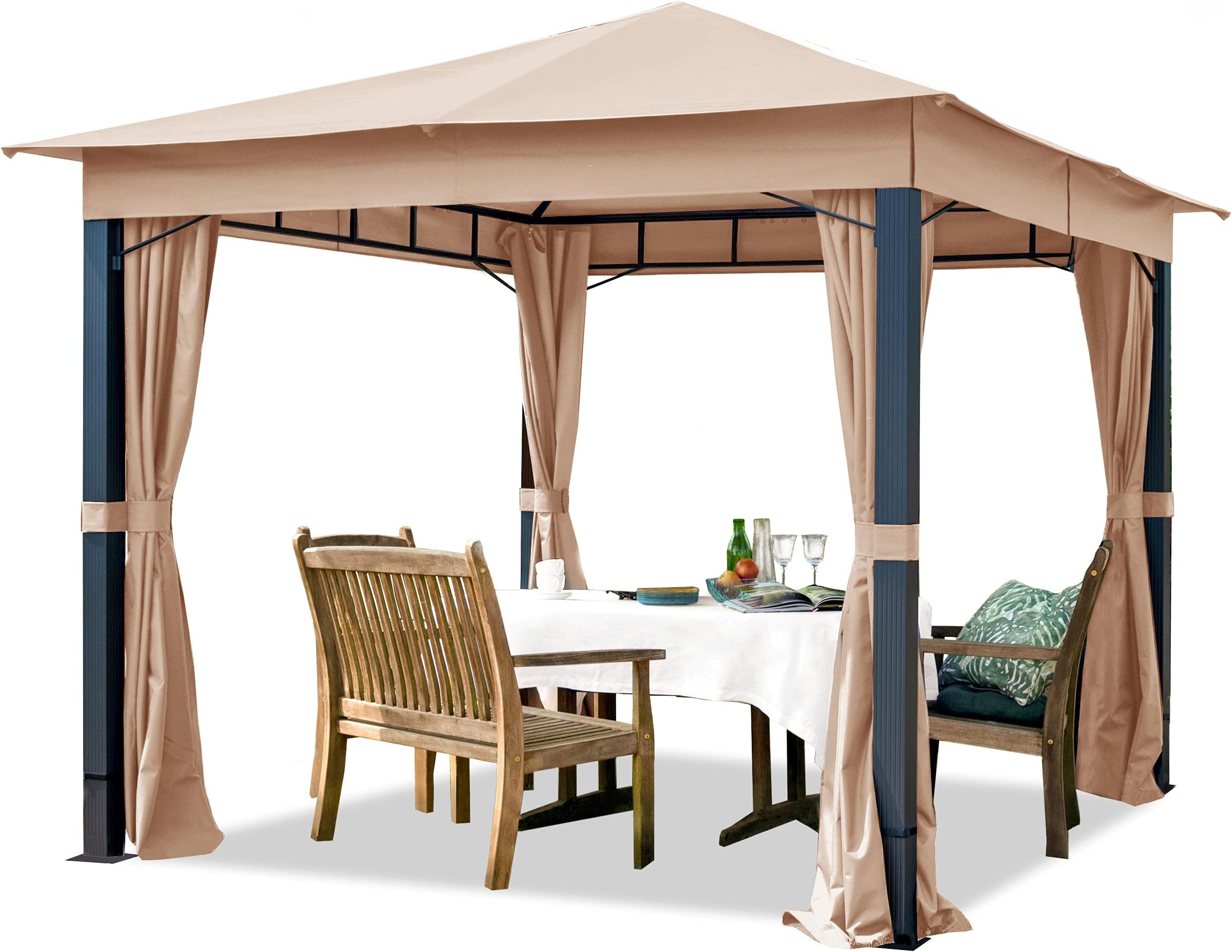 TOOLPORT Garden pavilion 3x3 m ALU PREMIUM approx. 220g/m² waterproof roof tarpaulin pavilion 4 sided garden tent taupe approx. 9x9 cm profile