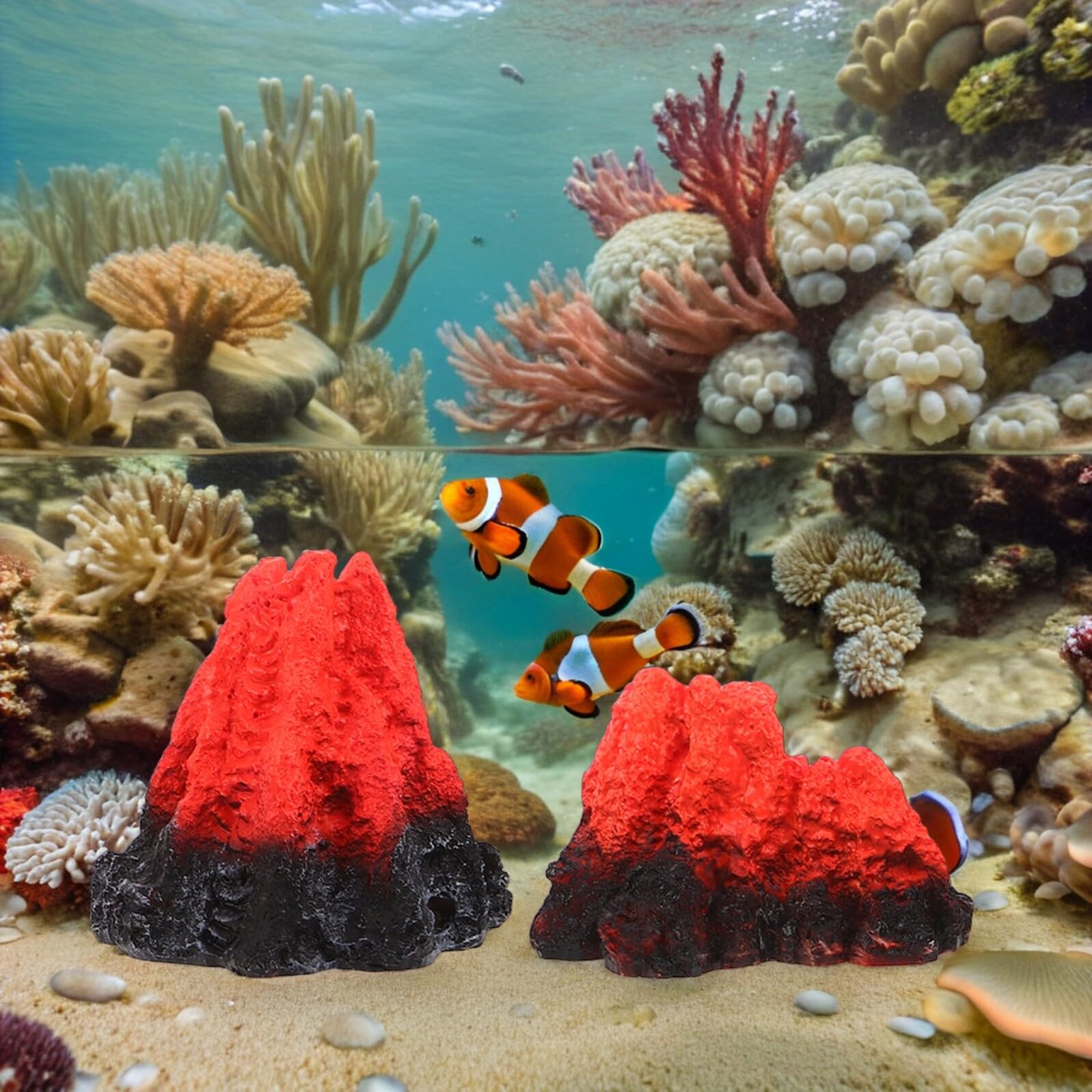 SEWACC Aquarium Vulkan Dekoration 3 Stück Kunstharz Vulkanmodell Realistisch für Süß und Meerwasser Aquarienlandschaft
