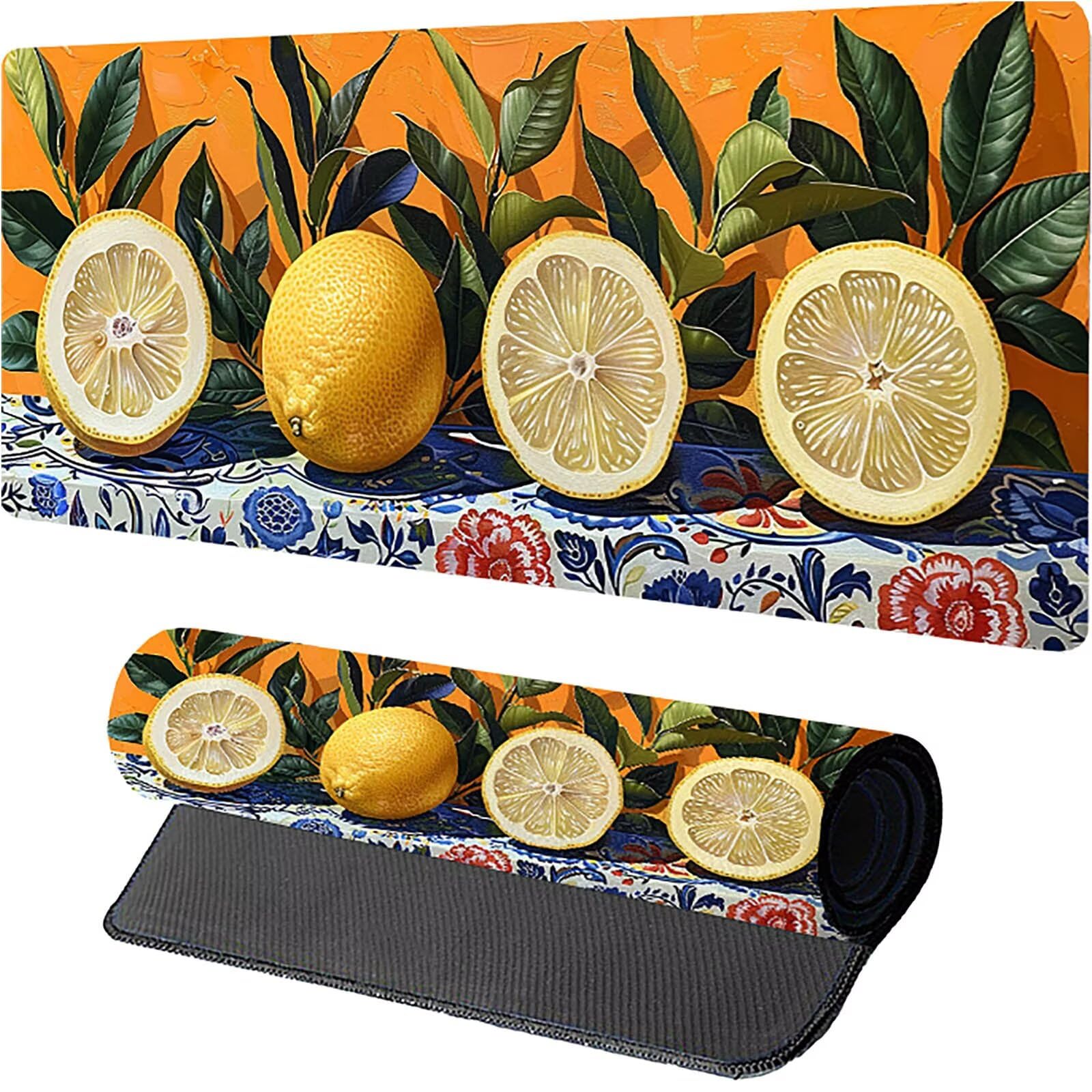 Tappetino Mouse XXL 1500 x 800 mm, Tappetino Mouse Frutta, Gaming Mousepad Migliorare la Velocità e la Precisione, Mouse Pad con Base in Gomma Antiscivolo, Ufficio Accessori Gaming, Giallo 7-2837