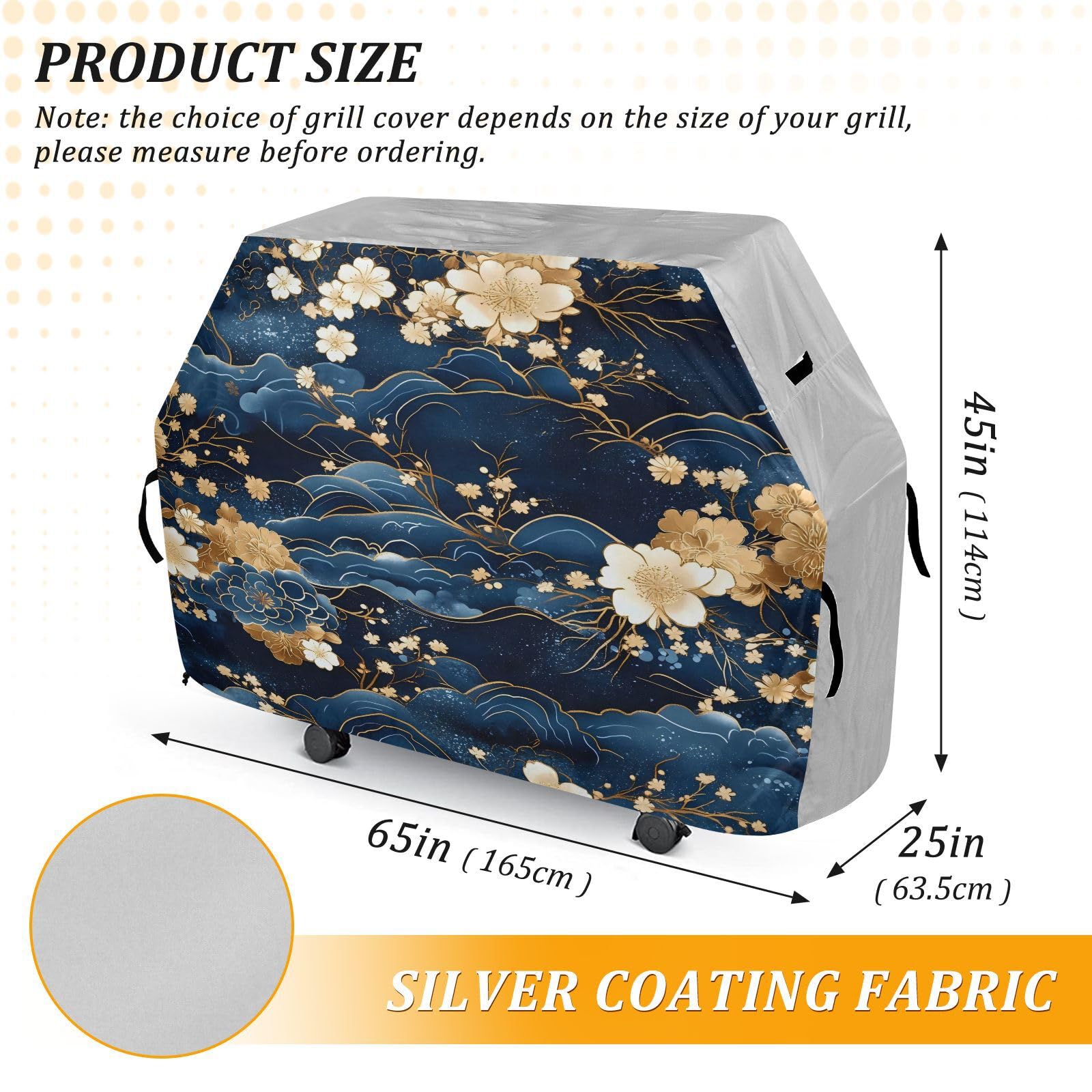 Coperture per barbecue a gas da 165 cm, resistenti e impermeabili, per barbecue all'aperto e griglie a gas, blu e oro, con fiori romantici retrò