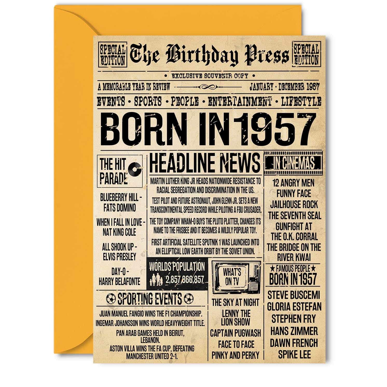 69th Birthday Card for Women Men - Bday Press Newspaper 1957 - Happy 69 Birthday Cards for Cousin Husband Dad Auntie Uncle Grandad, 5x7 Inch Bday Greeting Cards