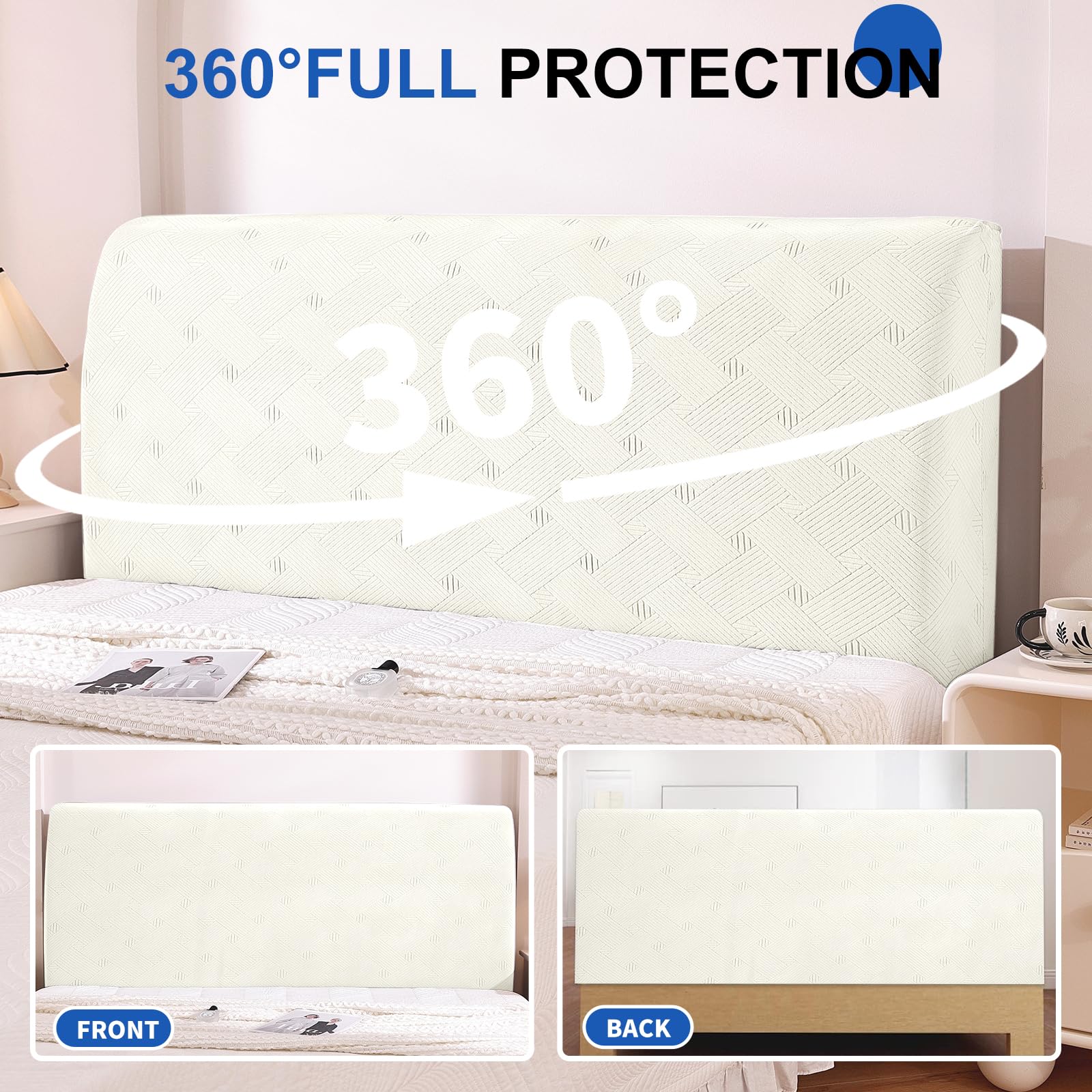 Ystyle Copri Testiera Letto, Copri Spalliera Letto Matrimoniale/Singolo Elasticizzata, Copertura Testata Letto Matrimoniale Lavabile, Headboard Cover Antipolvere Universale(180CM, Bianco)