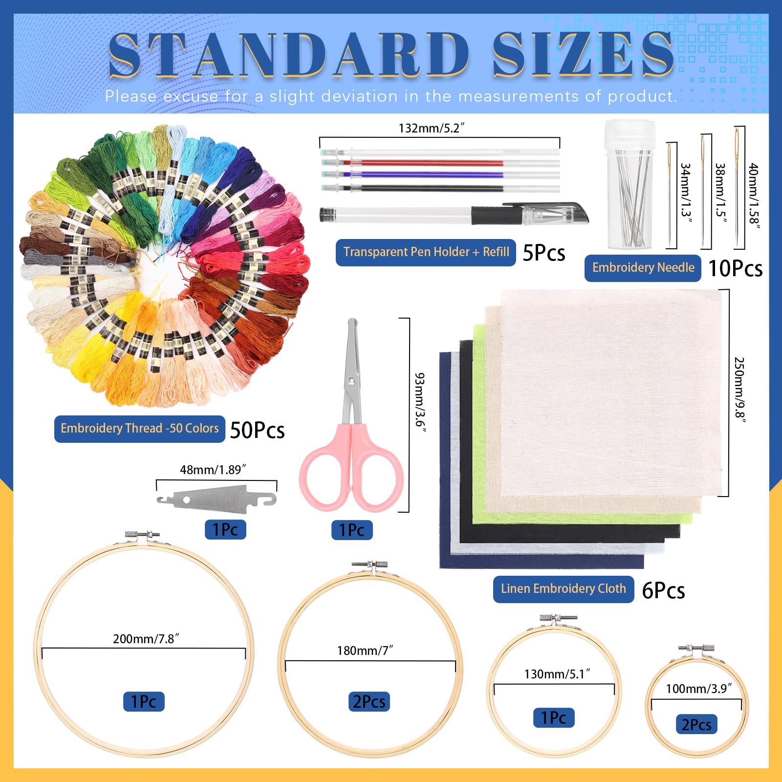 Kit Ricamo In Lino Glarks - 78 Pezzi, Con Fili, Cerchi In Bambù, Aghi E Tessuti - Foto 3