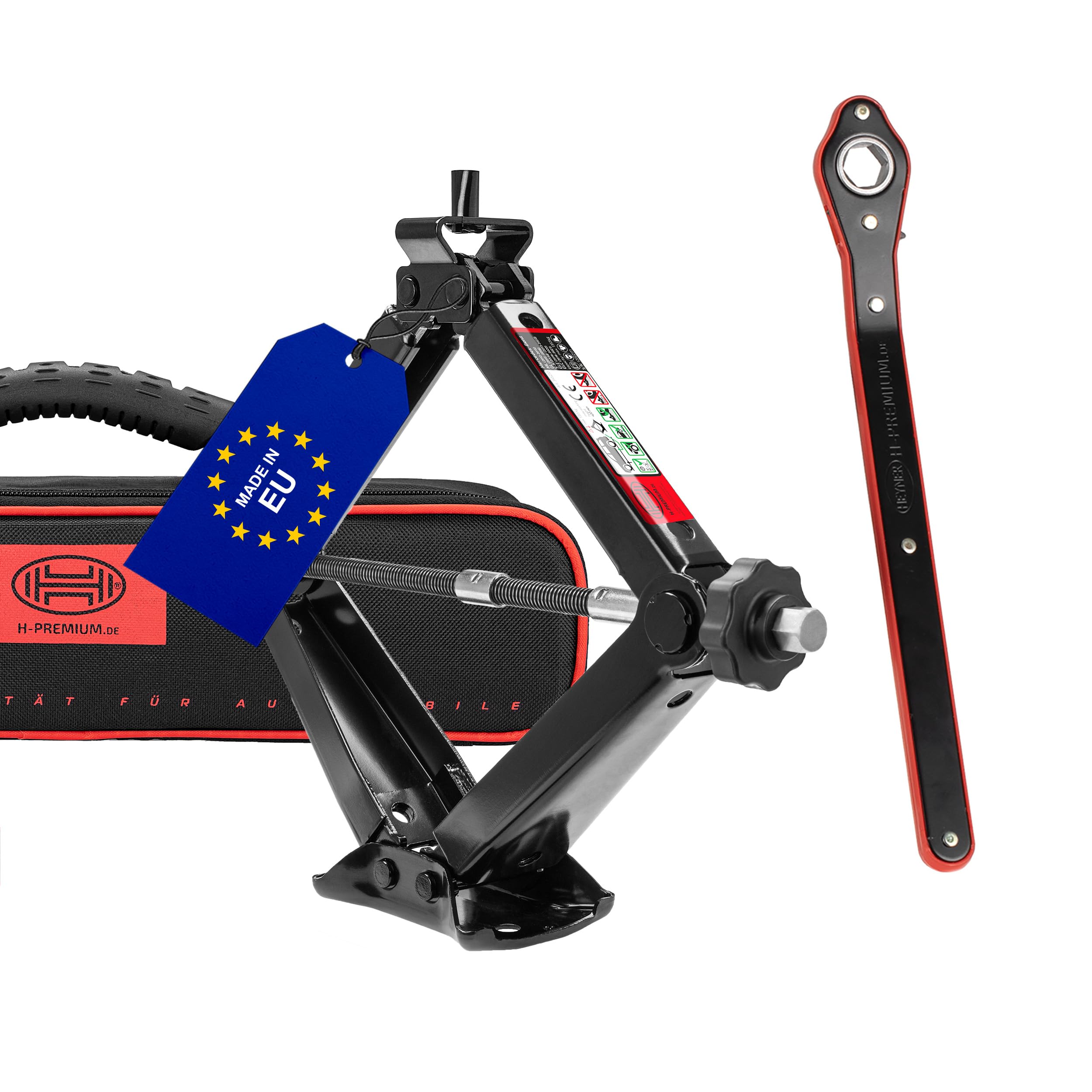 HEYNER® Scherenwagenheber 1,3 t für Mercedes-Benz ML GL GLE GLC S-Klasse | Hubhöhe bis 420 mm, 17 mm Ratsche mit Rechts- und Linkslauf, stabile Standfläche, Kurbeln auch per Hand, Tasche inklusive