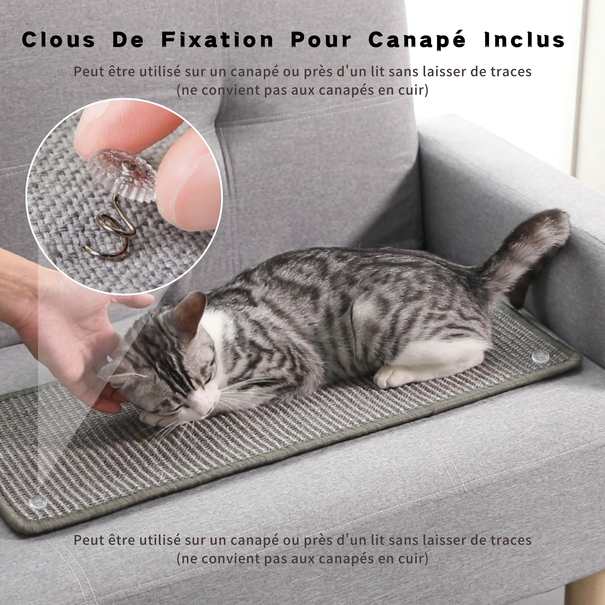 JanYoo Tapis griffoir en sisal pour Chat - Tapis griffoir pour Chat - Tapis griffoir pour canapé, Meubles, Porte - Protection Anti-Rayures - 60 × 25 cm (Gris)