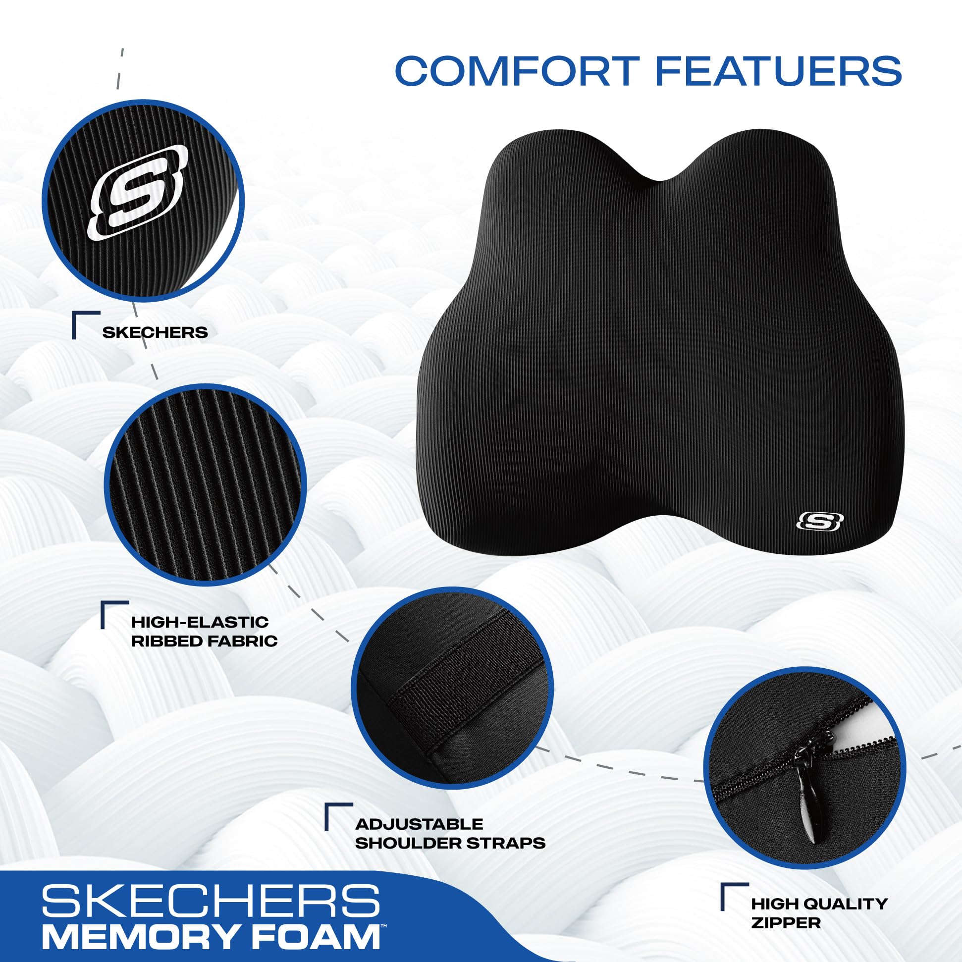 Skechers Lendenkissen aus Memory-Schaum, Lendenwirbelstützkissen für Büro, Stuhl, Schmerzlinderung im unteren Rücken, ergonomisches Design, Rückenstützkissen für Bürostuhl, Auto, Zuhause, Reisen