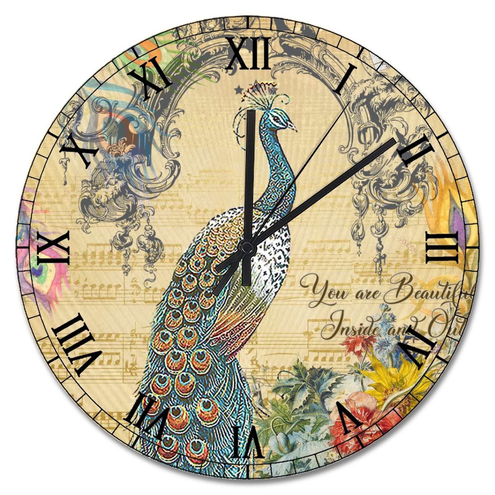 Horloge murale paon vintage grand format 38 cm pile decoration interieur