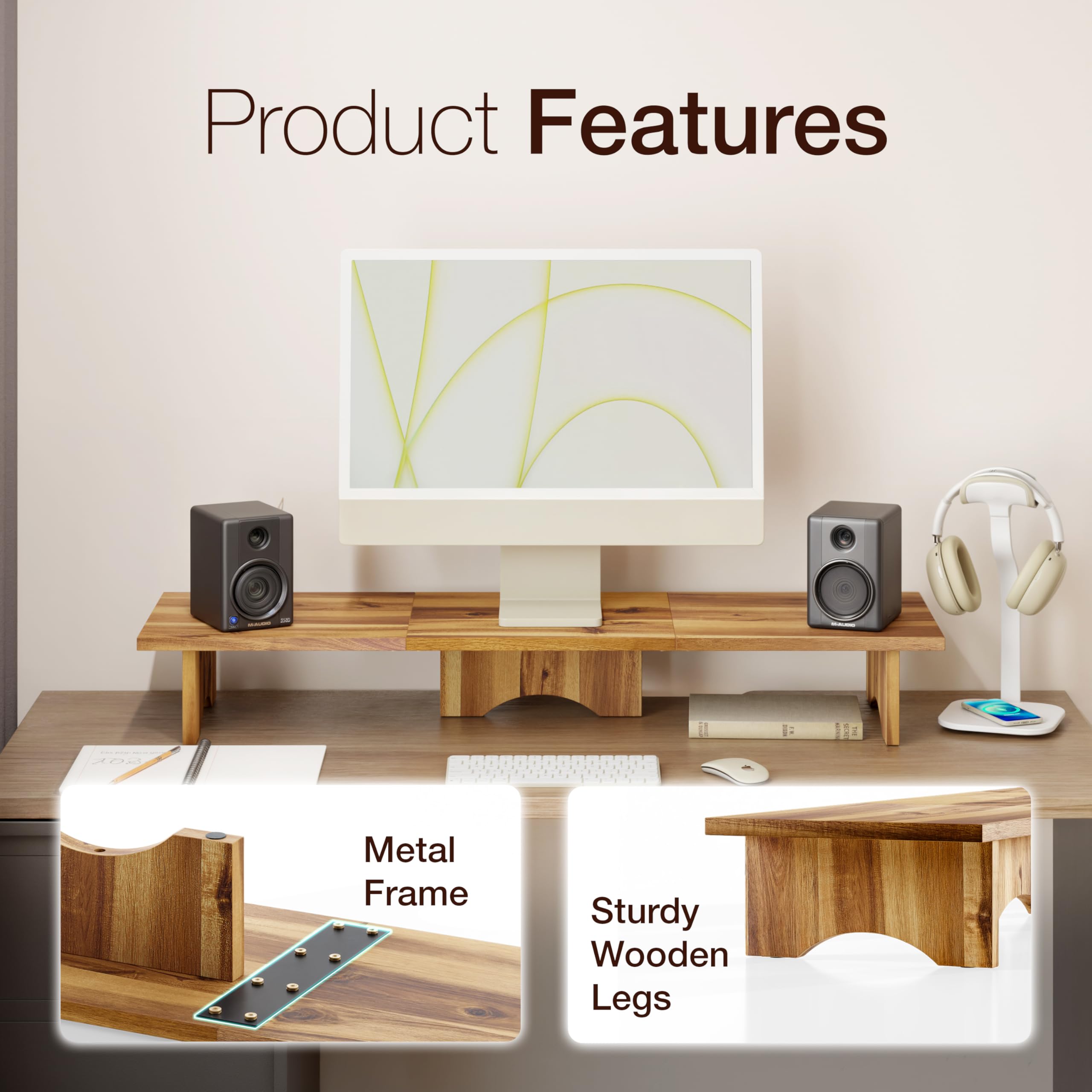 Snapklik.com : Acacia Wood Dual Monitor Stand - Wooden Monitor Riser ...