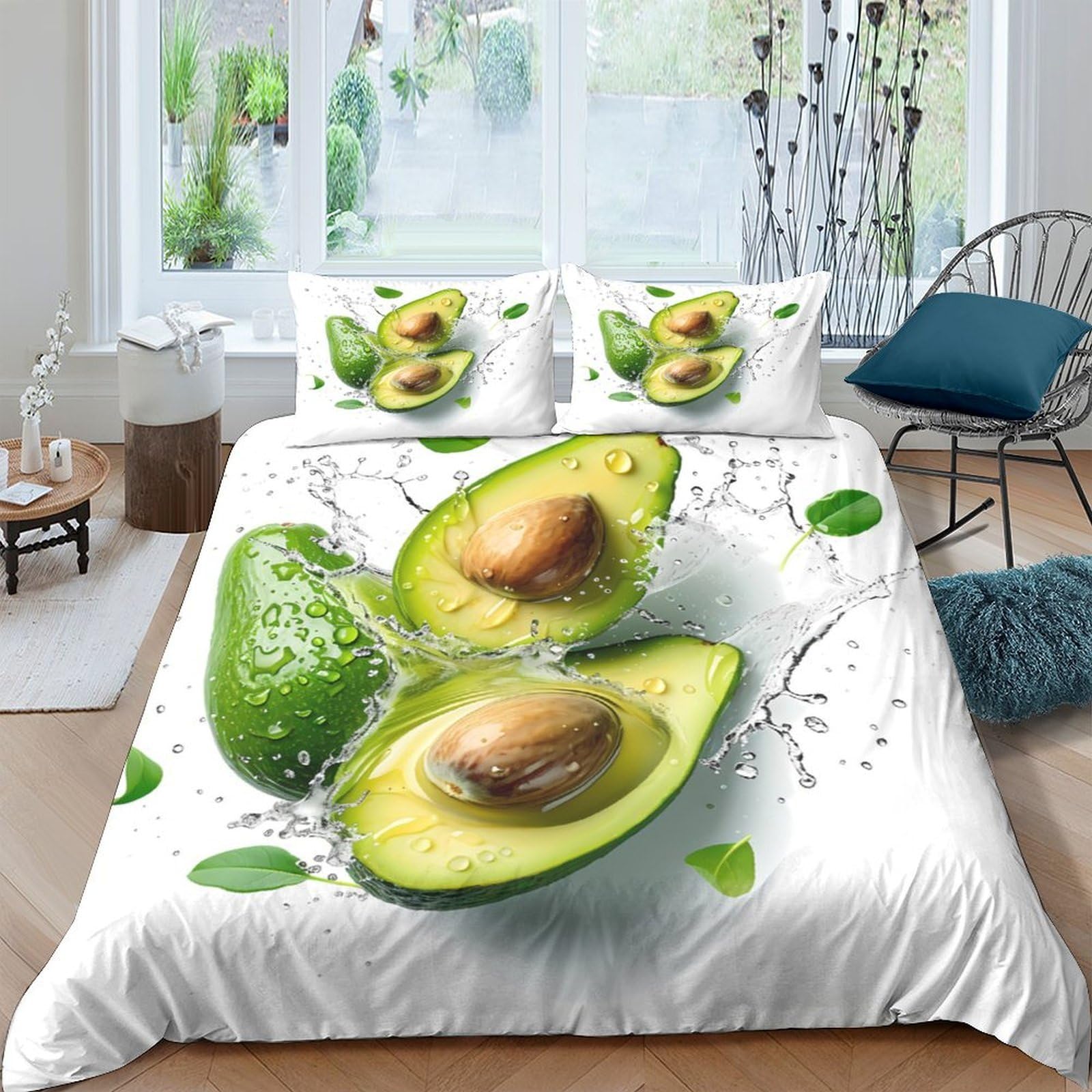 Ctjqhvkz Style-4 3D Printed Avocado Splash Fitted Sheet Microfiber Green Fruit Bed Cover Anti-Slip Machine Washable For Bedroom Living Room Single（135X200cm）