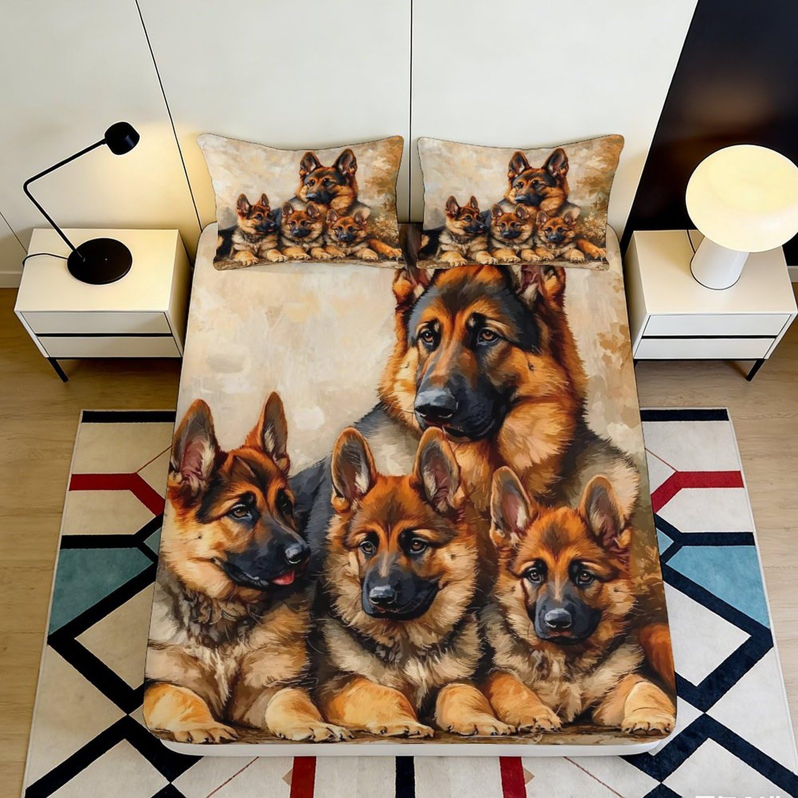 3D Printed German Shepherd Dog Fitted Sheet Microfiber Soft Breathable Puppy Mattress Cover for Bedroom Guest Room Decor 90x200x25cm
