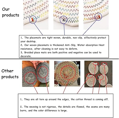 Miniatura 5 de WENFOME Paquete de 6 manteles individuales redondos tejidos, cargadores de placa de 13.8 pulgadas, manteles individuales gruesos de algodón marrón,