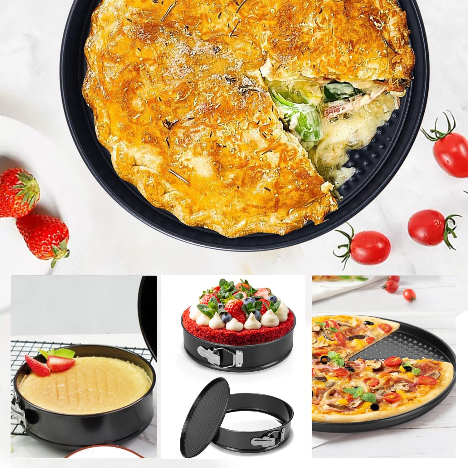 Moldes para hornear de 9 pulgadas, redondos, a prueba de fugas, antiadherentes, extraíbles, para tartas, tartas de queso, pizza y quiches 6