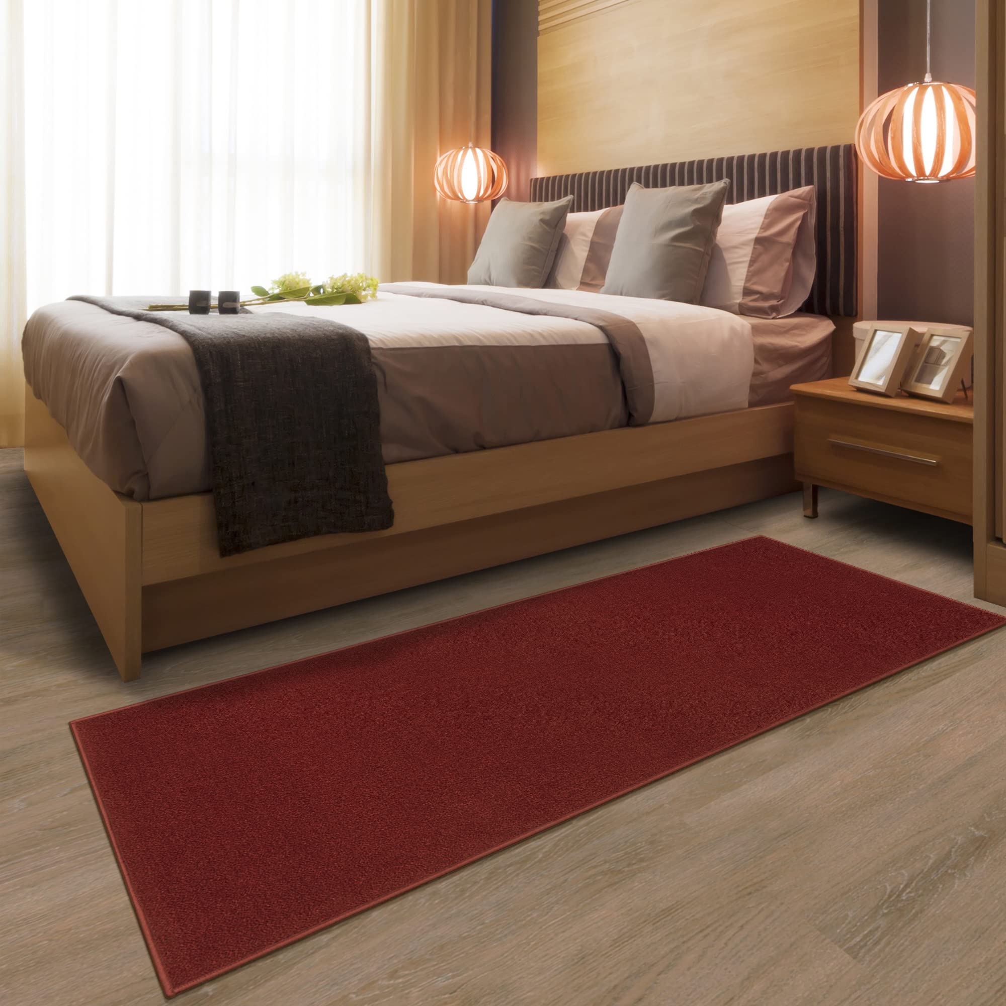 Ottomanson Ottohome Collection Non-Slip Rubberback Modern Solid Design 2x6 Indoor Runner Rug, 2'2" x 6', Red