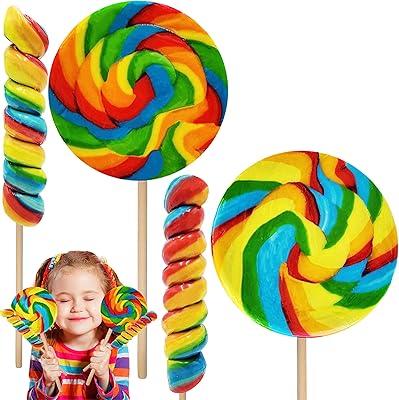 Jumbo Rainbow Twists and Swirls Lollipop Mix, Mixed Fruit Flavor, Individually Wrapped, 10" & 8.5" Inch Suckers (110 Grams...