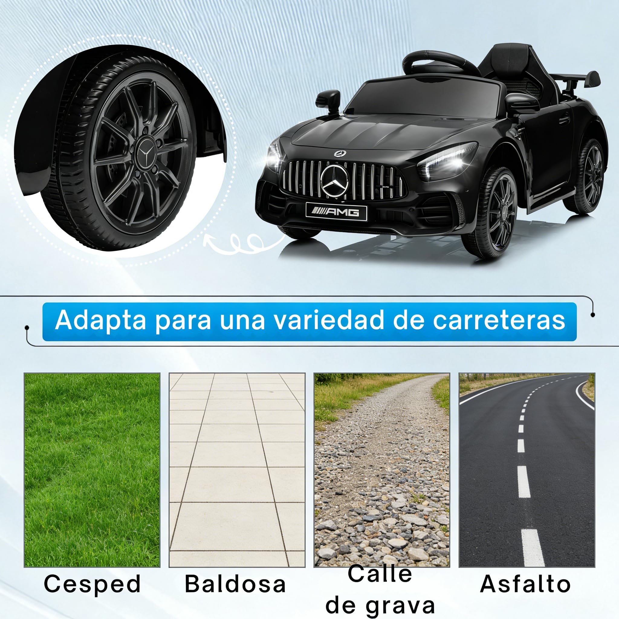 LALAHO Mercedes AMG GTR 12V Coche Eléctrico para Niños Doble Motor Control Remoto MP3 Negro