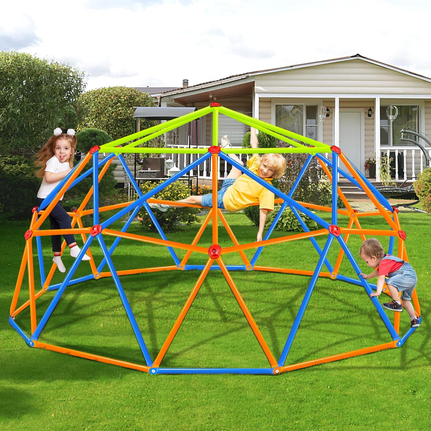 10FT Climbing Dome, Outdoor Jungle Gym for Kids 3-8, Anti-Rust Metal Geometric Dome Climber Supporting 800 Lbs Outdoor Playset and Play Equipment.