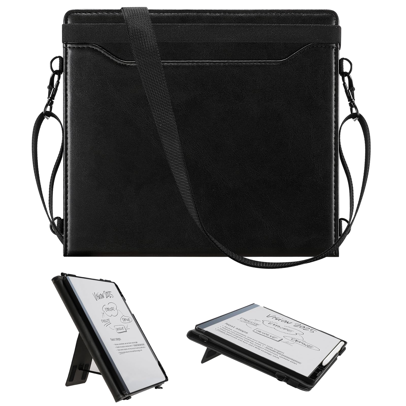 E NET-CASE Case for Remarkable 2 Paper Tablet - Business Design Protective Stand Cover with Pen Holder/Hand Strap/Carrying Shoulder Strap &amp; Auto Sleep/Wake for 10.3" 2020 Released (Black)