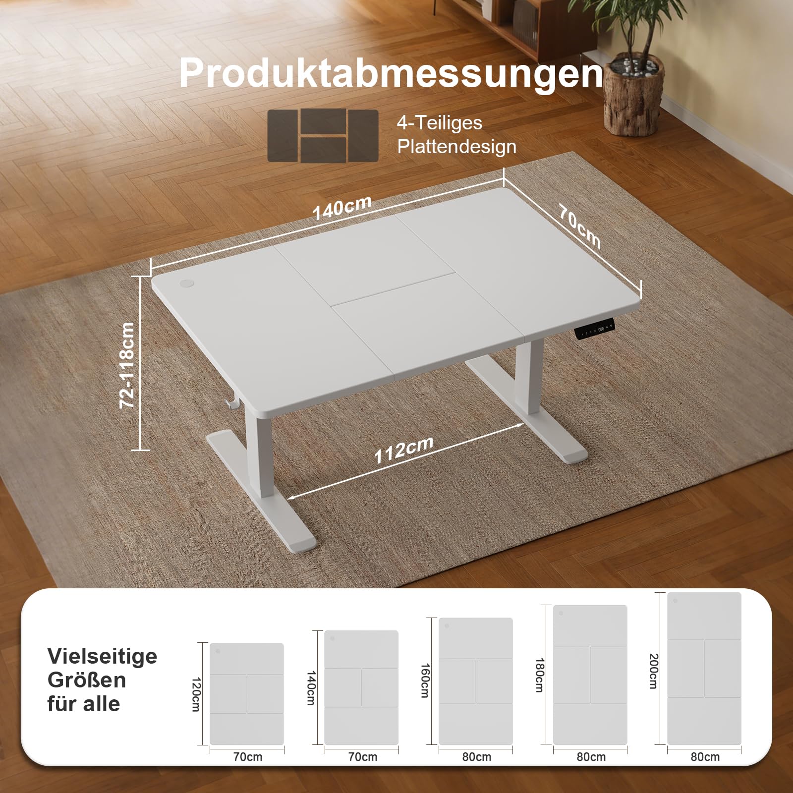 Jummico Höhenverstellbarer Schreibtisch 140 x 70 cm mit Kabelwanne – Bild 4