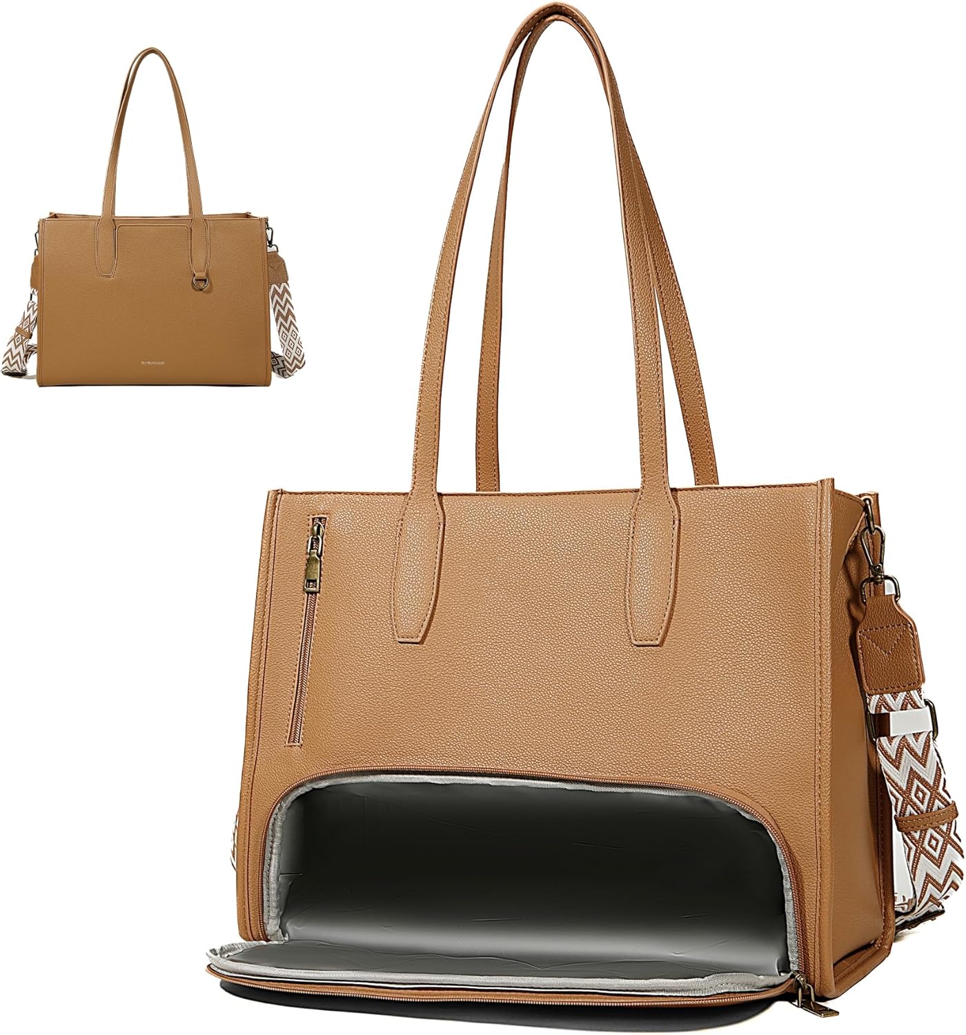 buyborgood Women’s Large leather Work Tote Bag with 14" Laptop Compartment Insulated Lunch Box