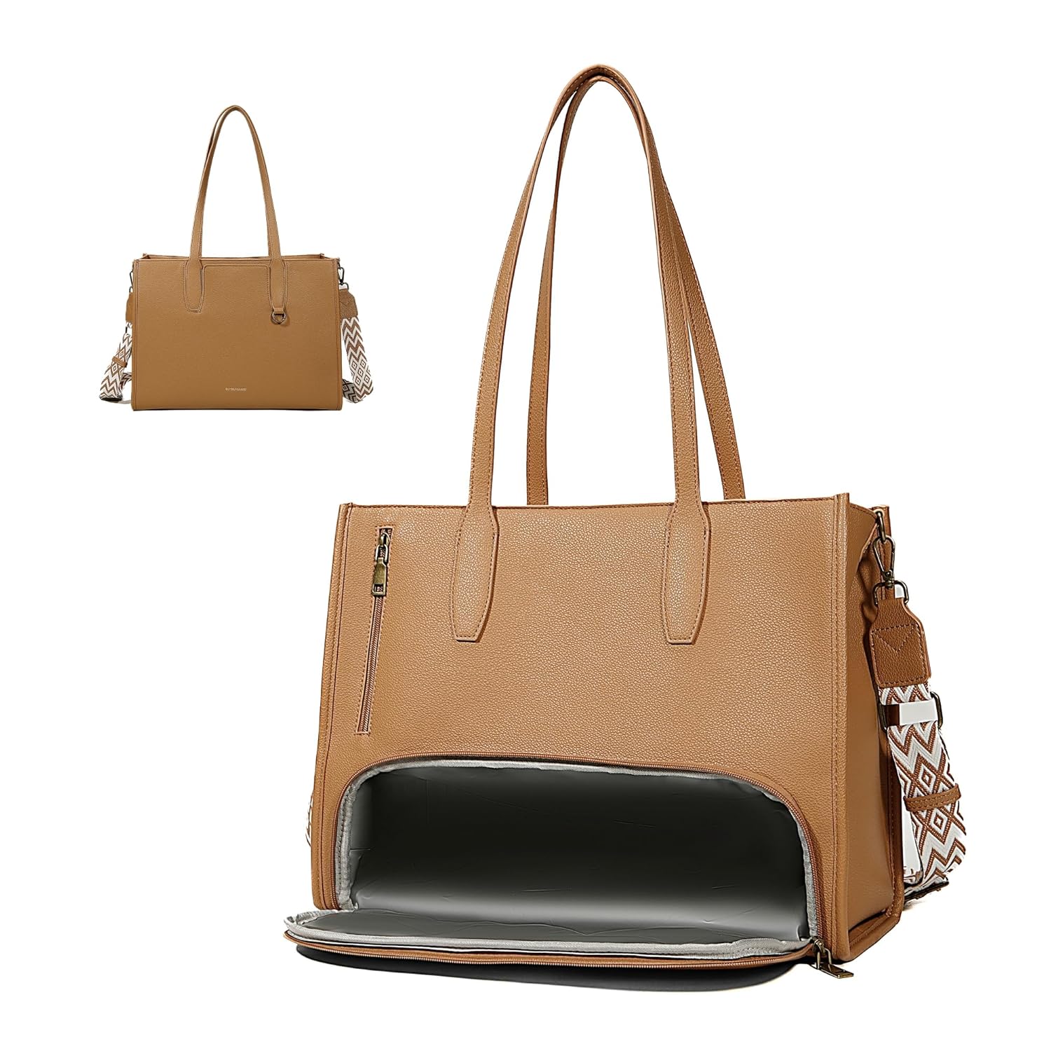 Womens Large leather Work Tote Bag with 14 Laptop Compartment Insulated Lunch Box