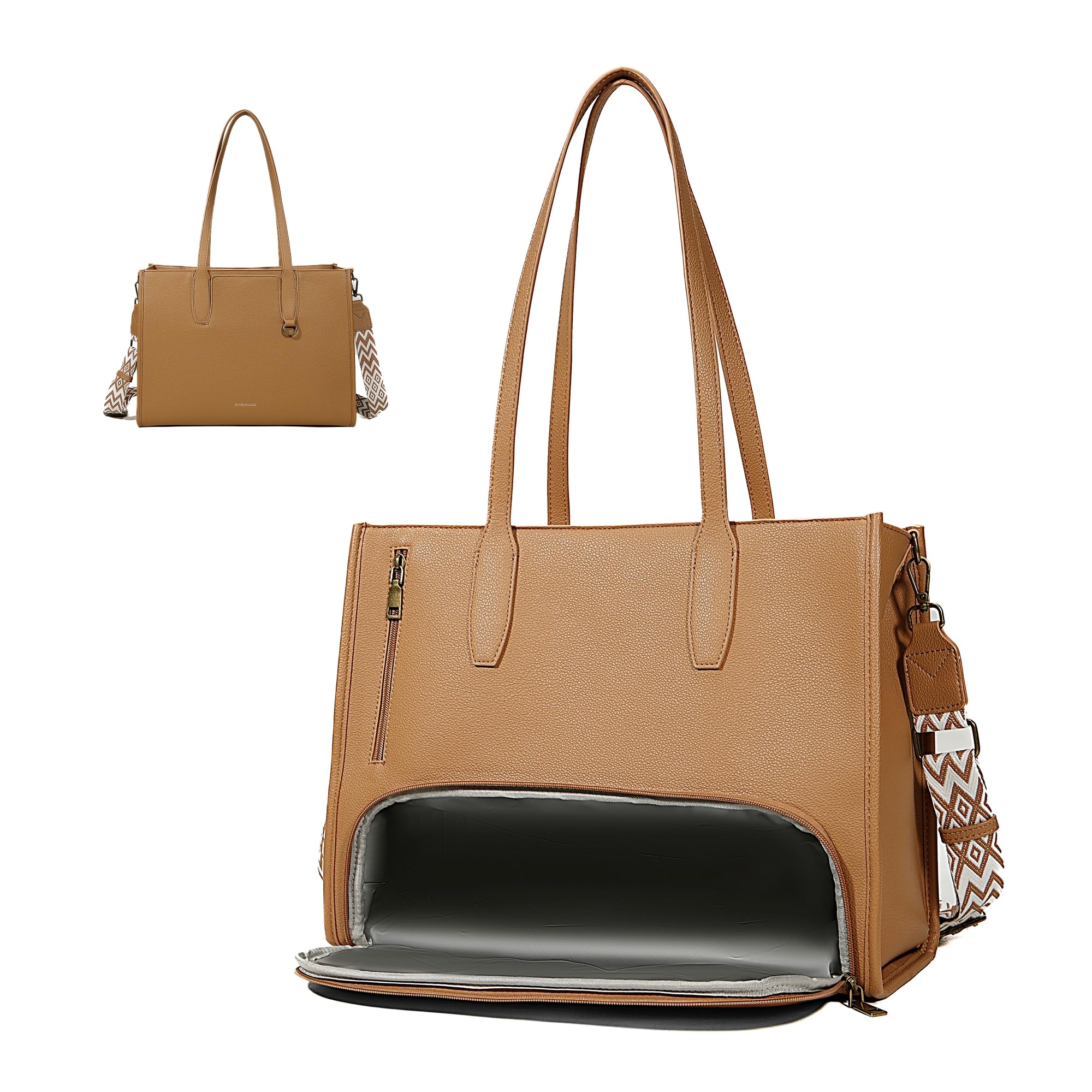 Womens Large leather Work Tote Bag with 14 Laptop Compartment Insulated Lunch Box