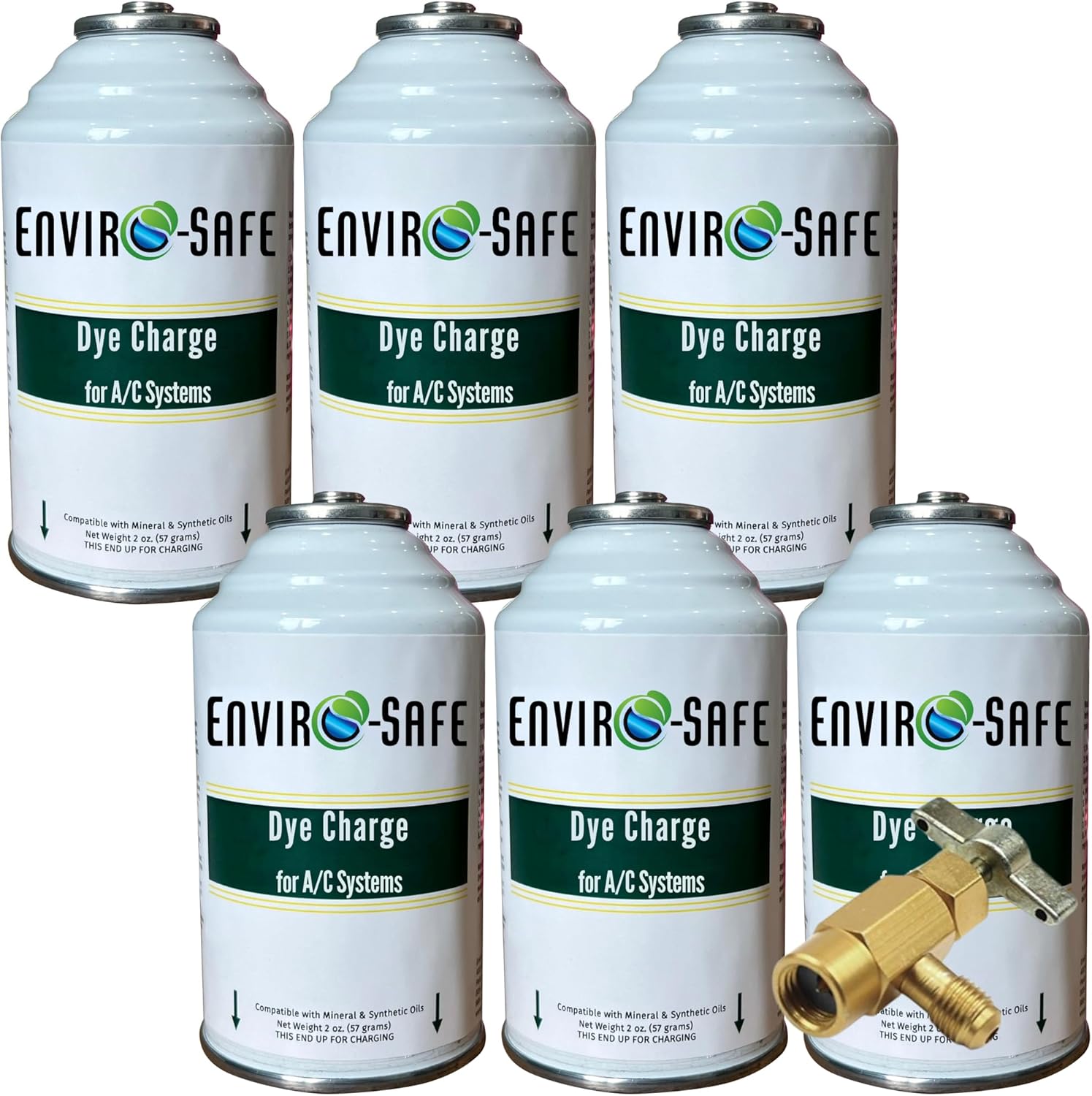ENVIRO-SAFE UV Dye Charge – Leak Detector for R1234YF, R134a, R12, R22, R600a, R290 & More | Fluorescent AC Leak Detection Dye – 6 Cans (Include Top Tap)