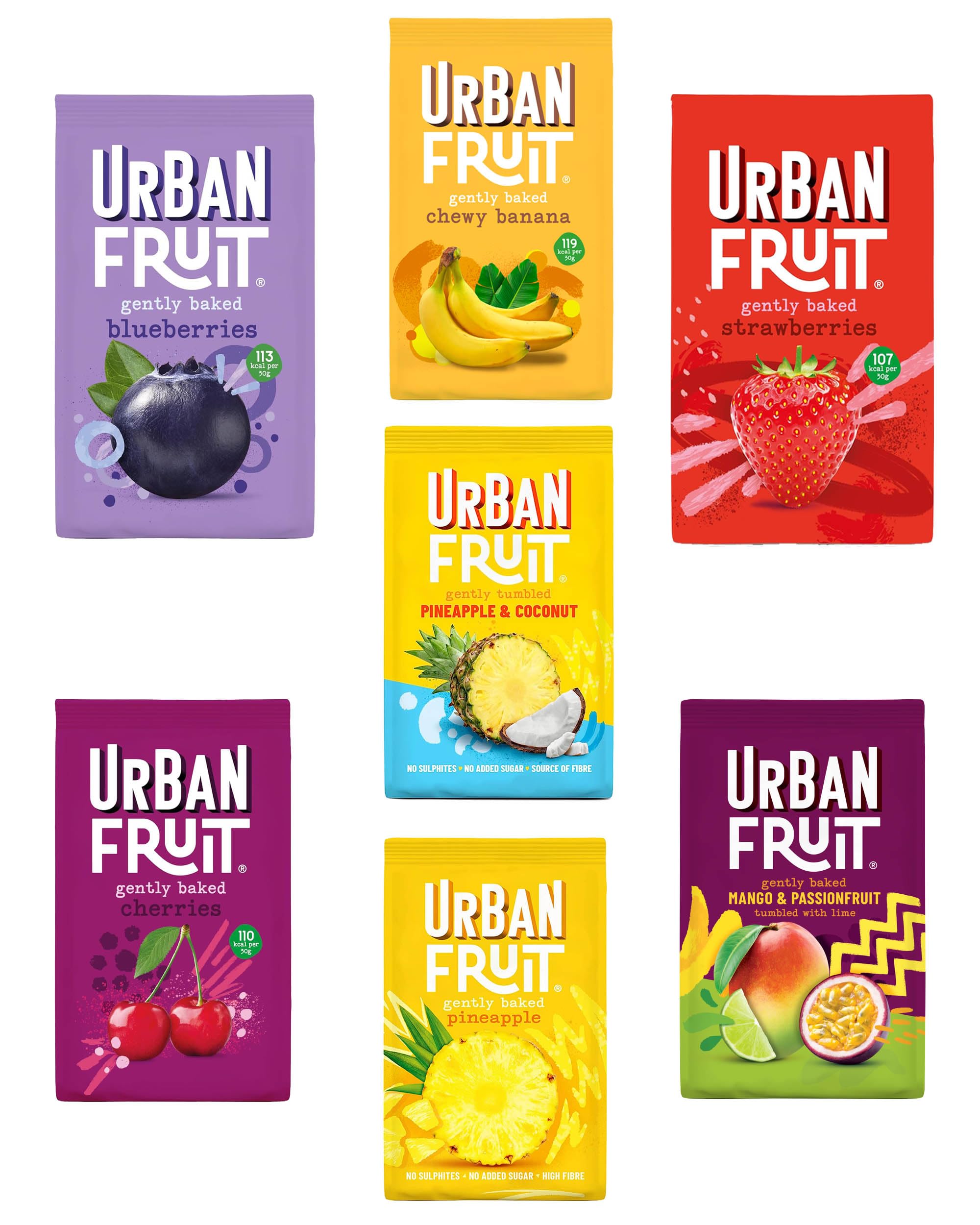 URBAN FRUIT - Now Bear Fruit - Sharing Pack Mixed Case Gently Baked Fruit Healthy Vegan Snack 85-100g (Pack of 7)