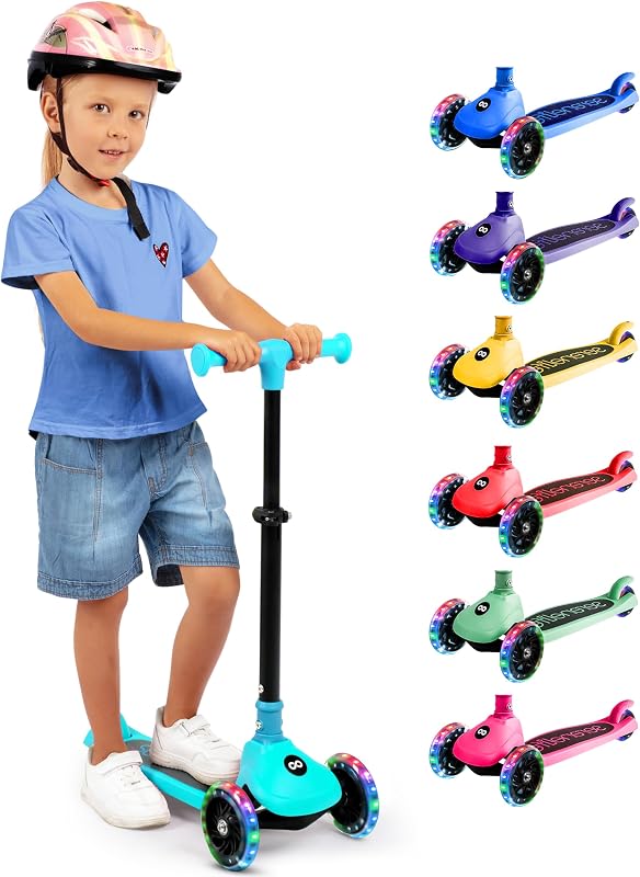SereneLife Monopattino Bambino Pieghevole, Monopattino Bambina a 3 Ruote con Luci LED, Manubrio Regolabile e Freno, Monopattino a 3 Ruote, Scooter per Bambini e Bambine dai 3 Anni fino a 50 kg