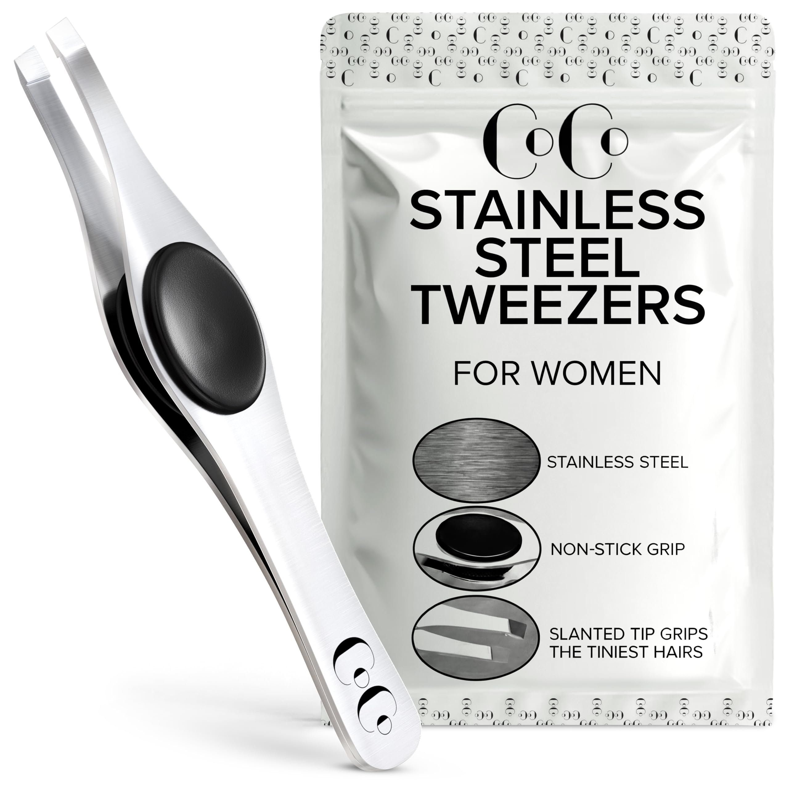 Tweezers for Facial Hair Women & Men – Stainless Steel Tweezers for Eyebrow with Professional Hand-Sharpened Slanted Tips for Fine or Ingrown Hair Removal, Precision Brow Shaping & Detail Work