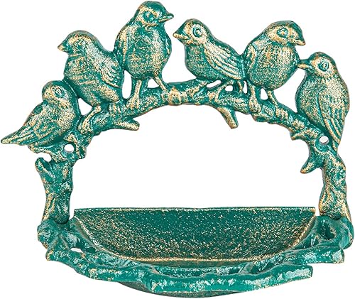 Sungmor Comedero para pájaros de hierro fundido montado en la pared, lindo baño de agua pequeño para pájaros, comedero para pájaros montado en la