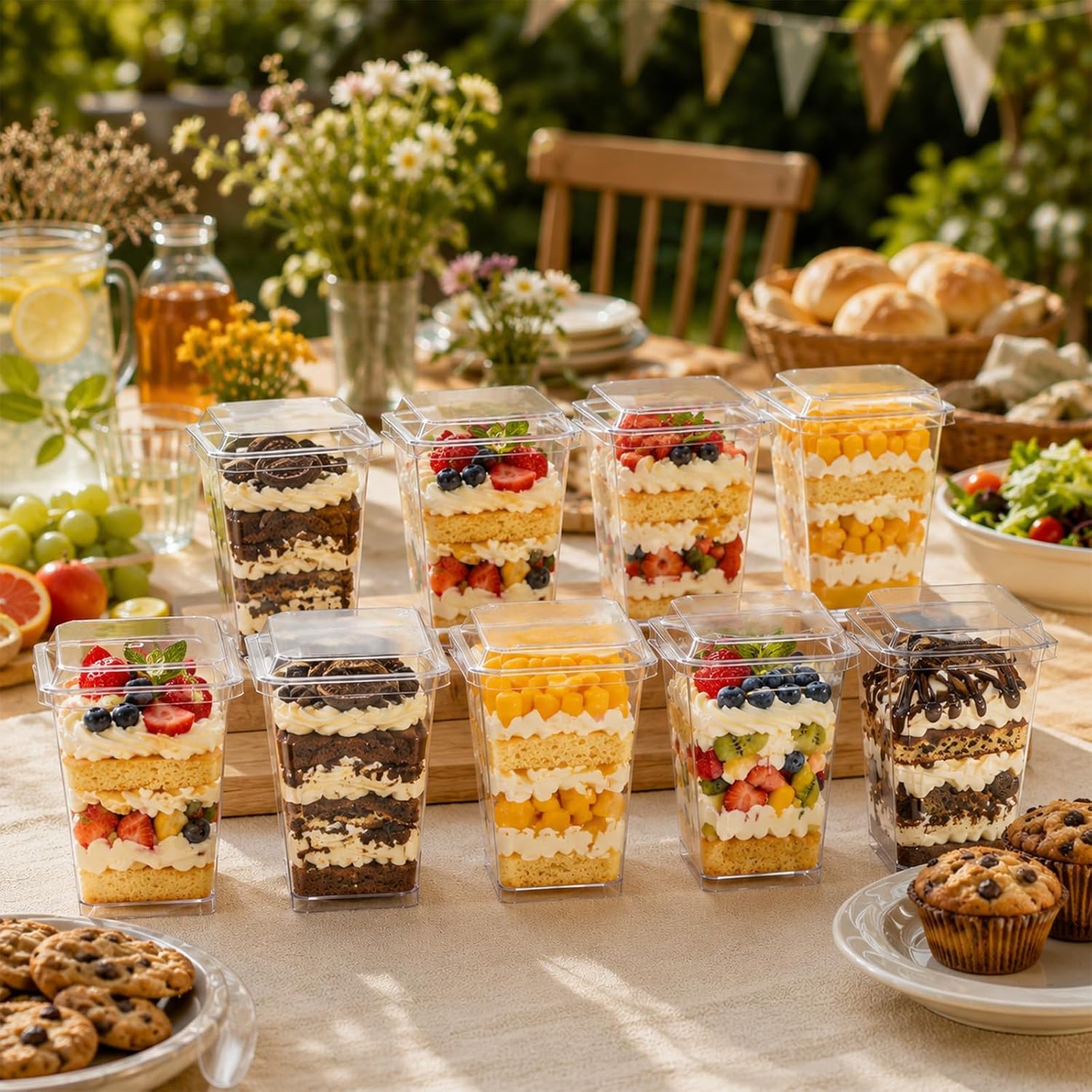 100 Set 5 oz Plastic Dessert Cups with Lids and Spoons, Clear Yogurt Parfait Cups with Lids, Mini Dessert Shooter Cup with Spoons for Fruit Pudding Mousse Ice Cream Appetizer