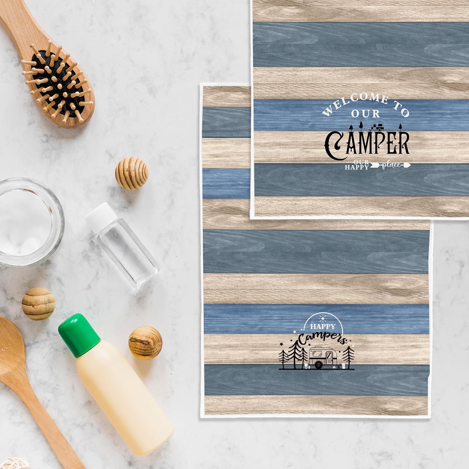 Happy Camper Kitchen Towels Set of 2, Camping Decor, Dish Towels, Hand Towels, RV Decor, Gifts, 16x24 Inches - Image 6