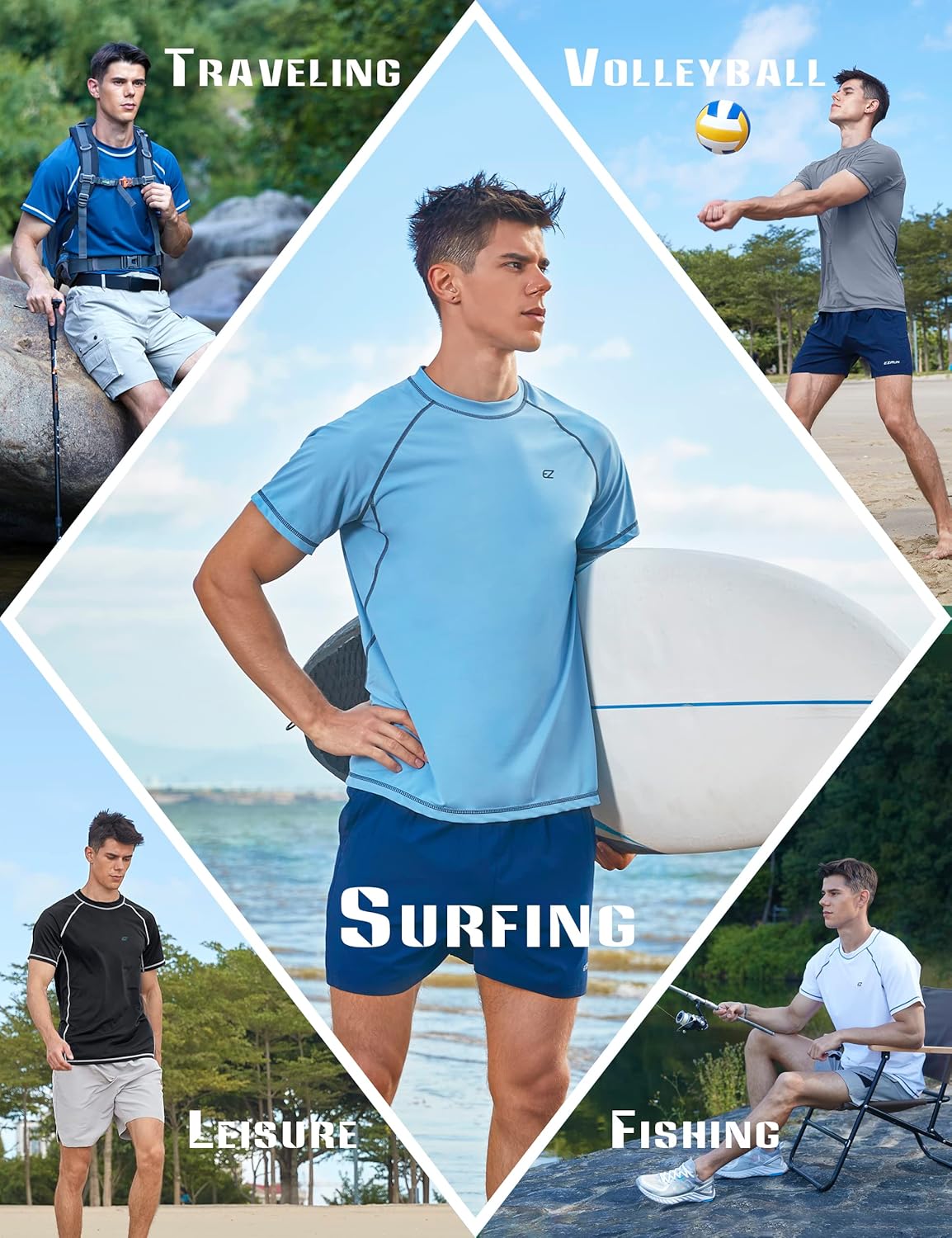 Men's Swim Shirts Rash Guard Short Sleeve UPF 50+ UV Sun Protection SPF Shirt Quick Dry Swimming Fishing Water Beach T Shirts - Image 6