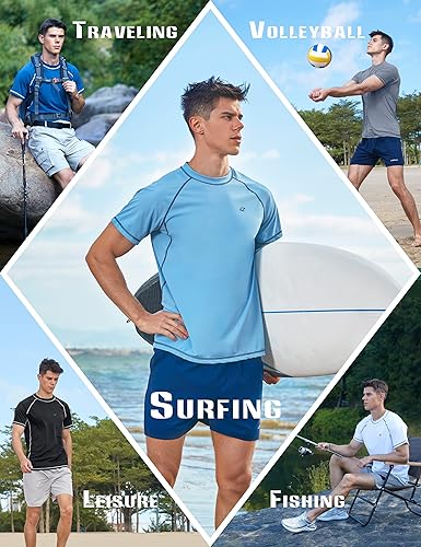 Miniatura 5 de Camisetas de natación para hombre, manga corta, protección solar UPF 50+, protección solar UV, secado rápido, natación, pesca, agua, playa, camisetas