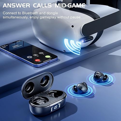 Vista 3 de IAMJOY Wireless Gaming Earbuds, 20ms Low Latency, Game Earbuds with Mic, 2.4GHz & Bluetooth, Compact LED Display Compatible with Meta Quest 3/2