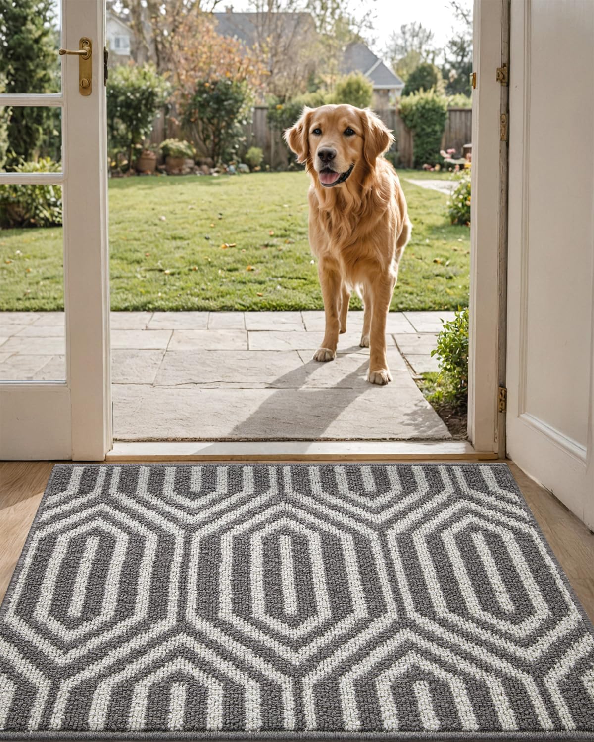 DEXI Indoor Door Mat Sturdy Entrance Door Mats for Entryway, Non Slip Absorbent Resist Grime Entry Rug, 20″X31″ Doormat Indoor Entrance, Machine Washable, Gray