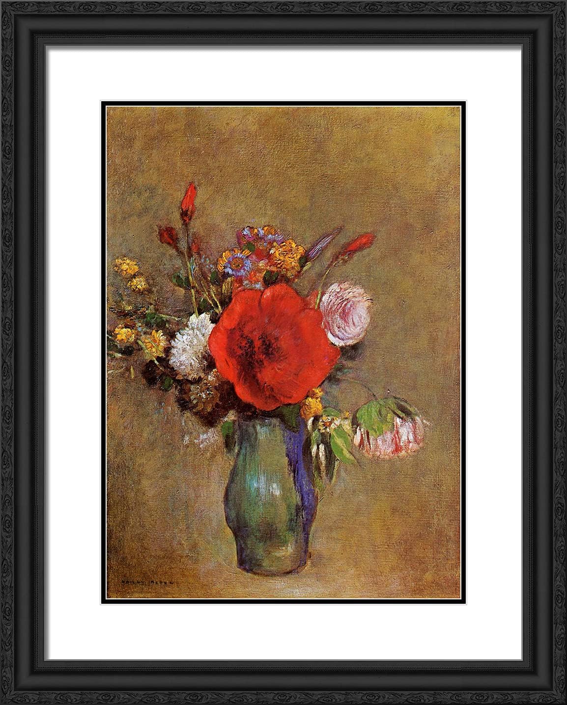 ArtDirect Redon, Odilon 20x24 Gold Ornate Framed Art Print with Double Matting Titled: A Vase of Flowers XlX