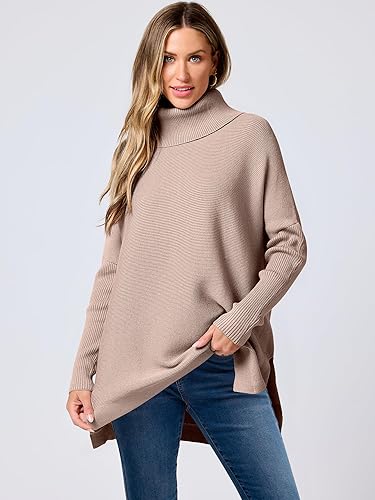 Miniatura 2 de ANRABESS Suéter de punto holgado para mujer, cuello alto, manga murciélago, casual, holgado, suéter de punto, para otoño 2025