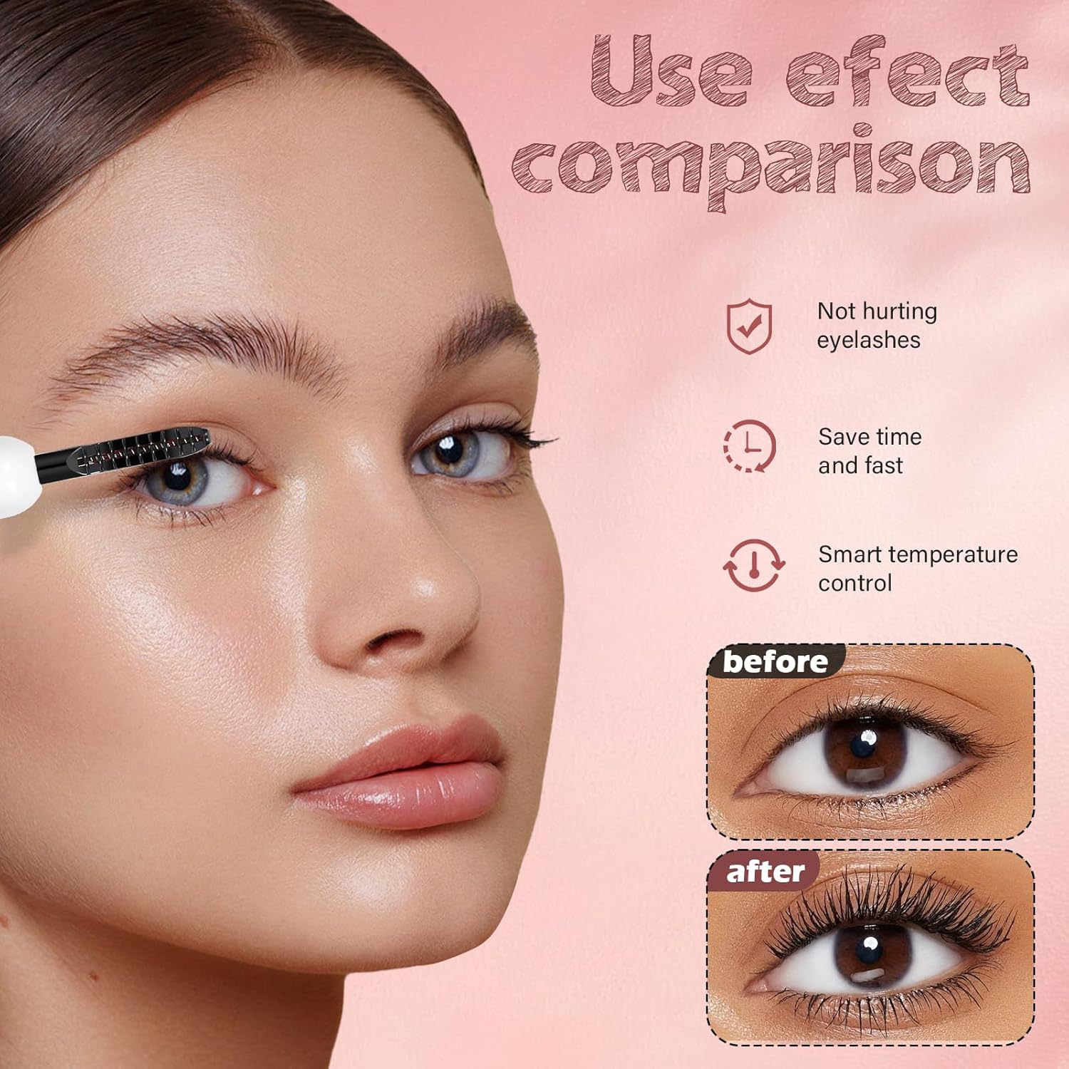 Heated Eyelash Curler for Women, Electric Lash Curler with 10s Fast Heating, 4 Adjustable Temp (65°C-95°C), 24H Curl, USB-C Rechargeable, Ergonomic Design, Travel-Friendly Makeup Tool Gift - Image 4