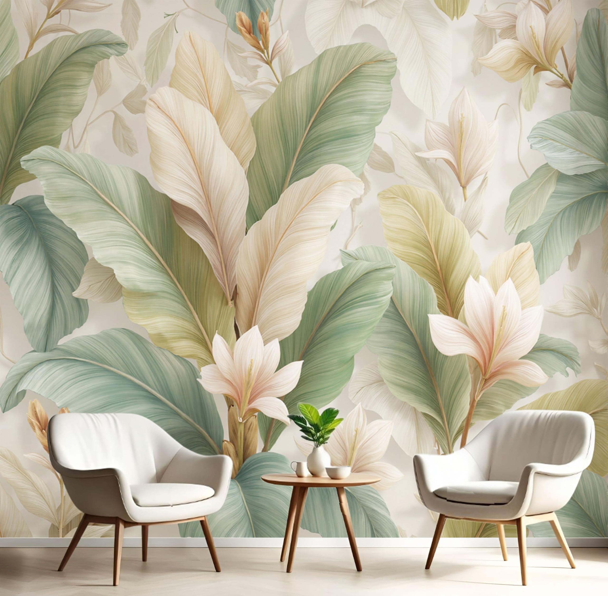 Papier peint en soie beige panoramique 350x256cm au design plantes de rêve luxe