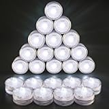 HL Submersible LED Light,White Small LED Light,100 Hours Waterproof Flameless Led Lights Battery Powered for Wedding Home Vase Festival Party Decoration 24pcs (Built-in 48 Batteries)