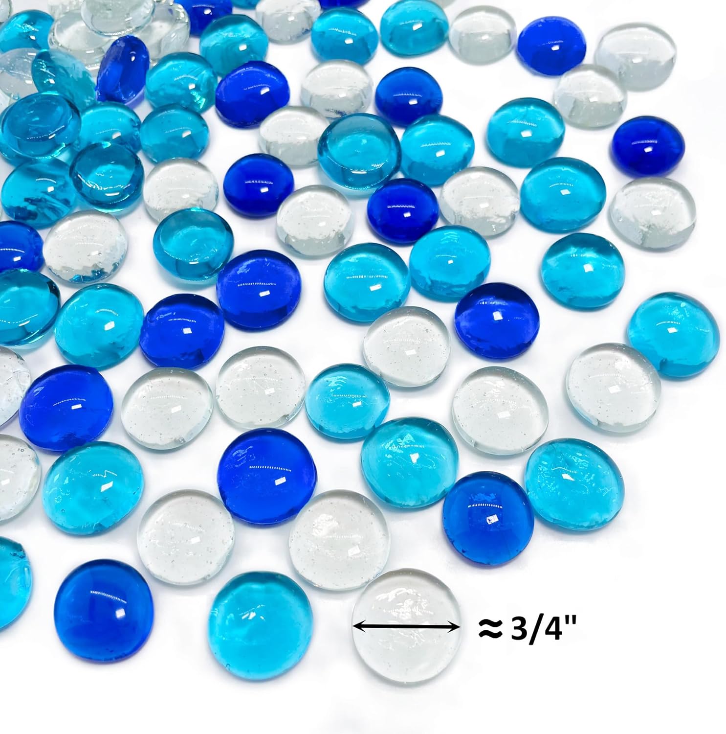 CYS EXCEL Blue Mix Glass Gemstone Beads Vase Fillers (6 LBS) Flat Marble Beads Multiple Color Choices Aquarium Decor Rocks Floral Stones Decorative Mosaic Gem Pebbles