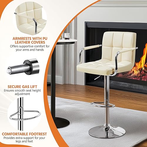 Miniatura 76 de Yaheetech Juego de 2 taburetes de bar ajustables de piel sintética, taburetes de mostrador modernos con respaldo y reposapiés, taburetes de bar