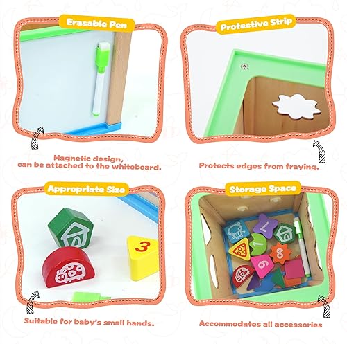 Miniatura 5 de Cubo de actividades de madera para niños pequeños 1-3 6 en 1 clasificador de formas de animales oceánicos, laberinto de cuentas, juguetes