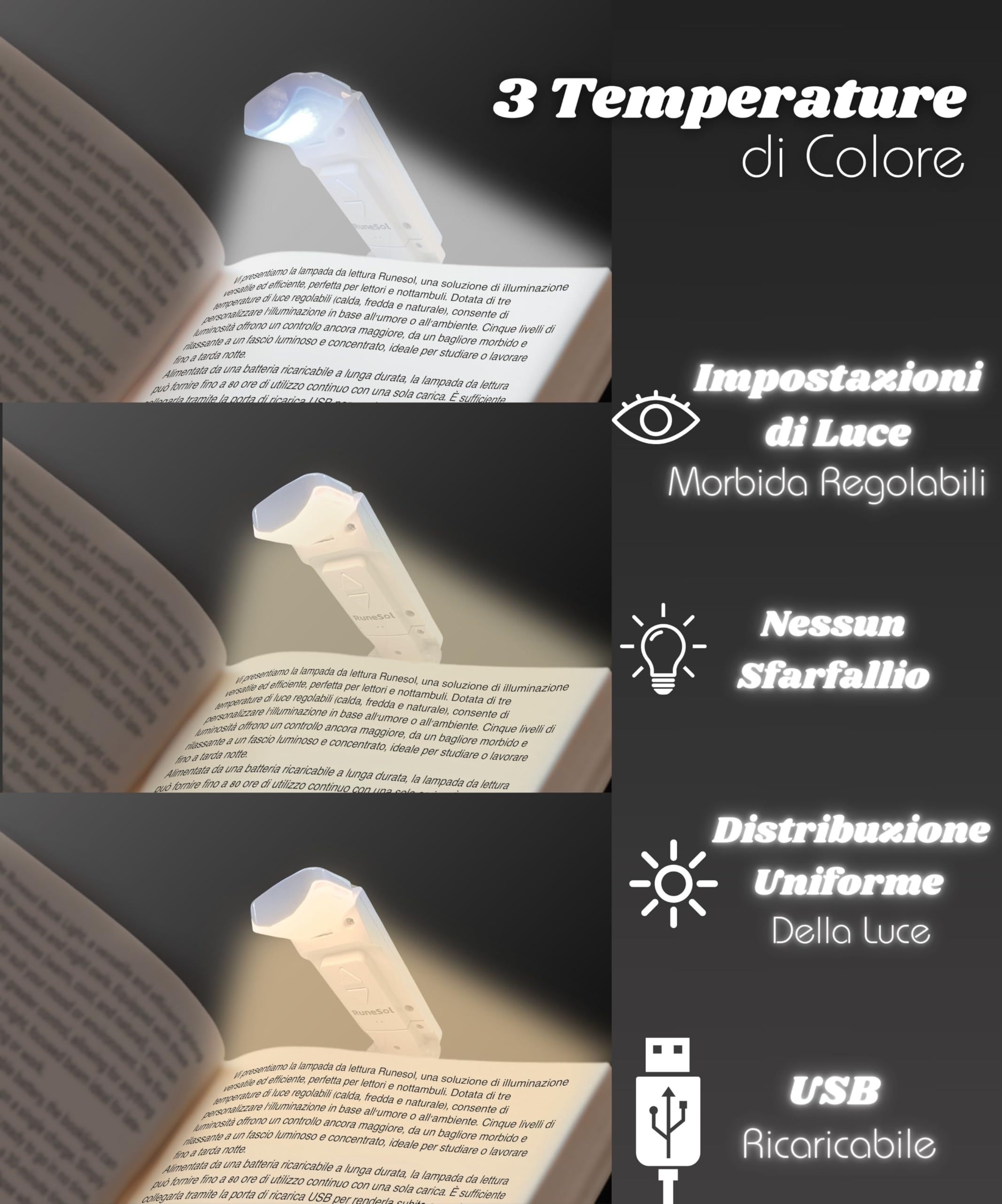 Lampada Da Lettura Ricaricabile USB - 5 Livelli Luminosità, Timer 30min - Con Clip Per Libri - Foto 10