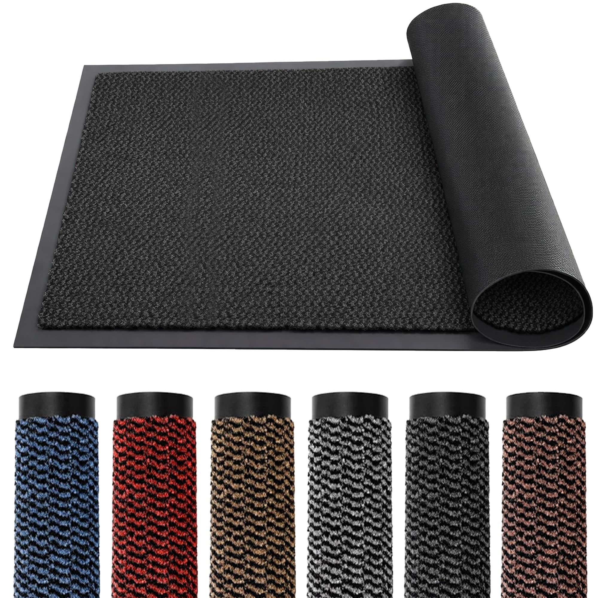 TrendMakers DOOR MATS LARGE (CHARCOAL & BLACK) BARRIER MAT RUBBER EDGED HEAVY DUTY NON SLIP KITCHEN ENTRANCE HALL RUNNER RUG MATS 80X140CM (2ft 8" x 4ft 8") | POLYPROPYLENE PILE