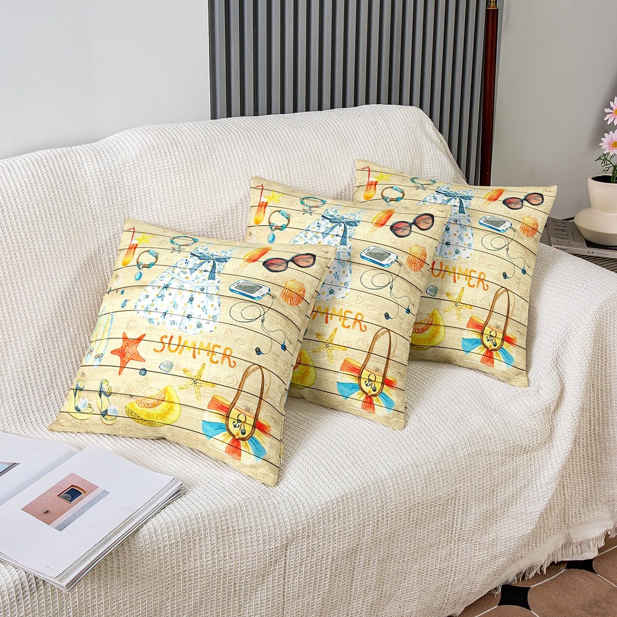 TRENDIN Federa per cuscino da spiaggia, 50,8 x 30,5 cm, motivo spiaggia Life is The Best Life, decorazione nautica vintage in lino, per divano e divano PL662TR