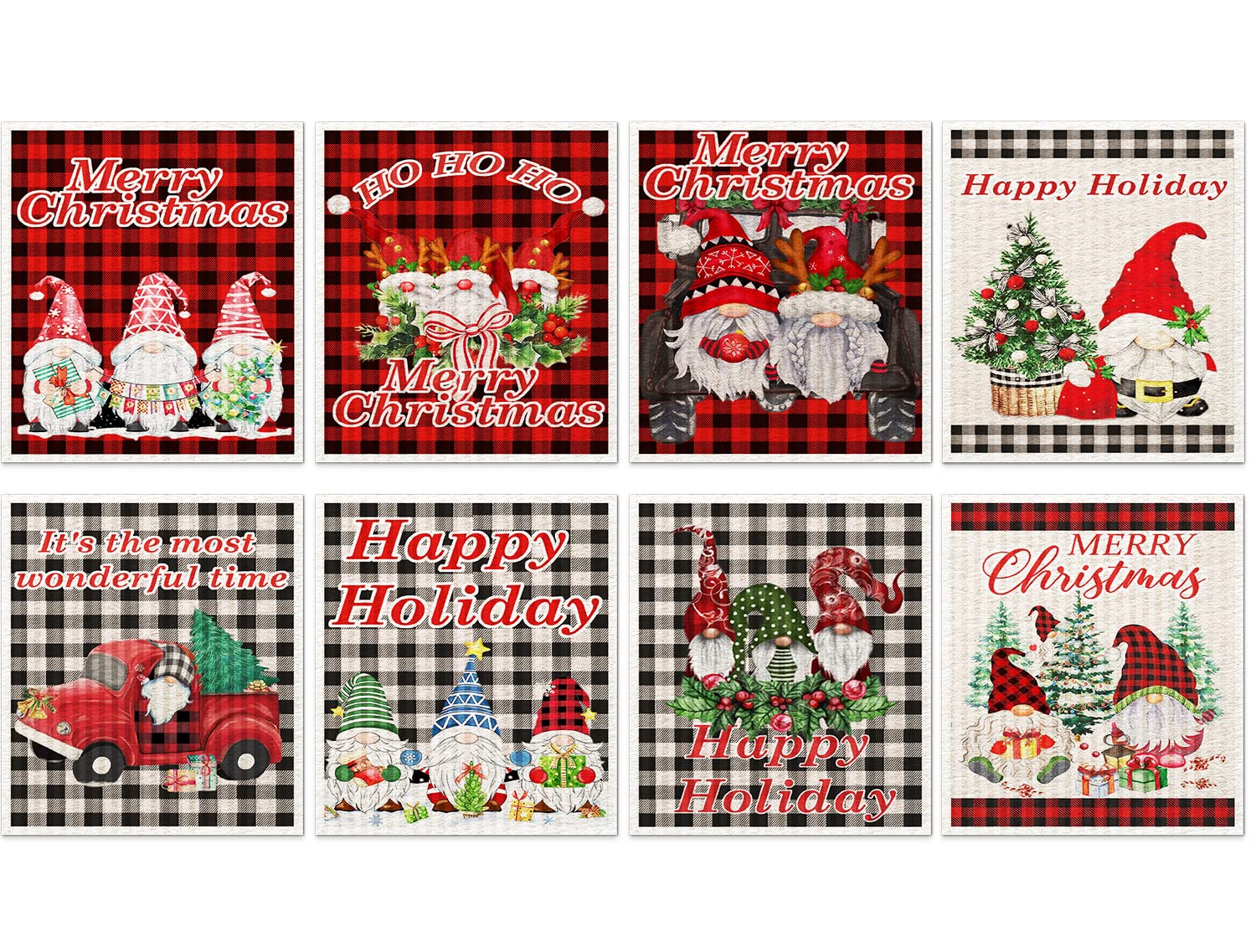 8 Pcs Christmas Swedish Kitchen Dishcloths Xmas Dish Towels Sponge