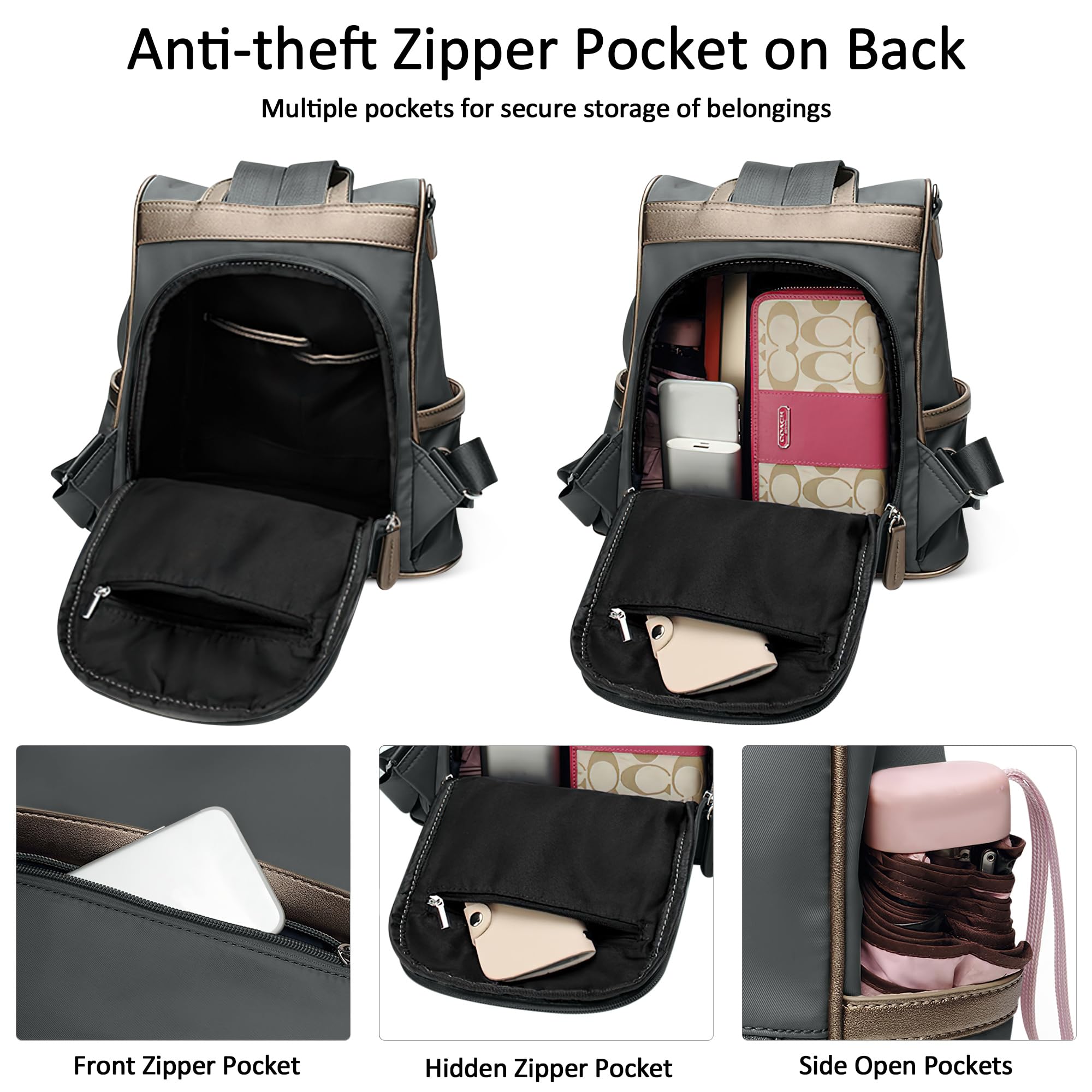 Antifurto Zaino da Donna Zaino Viaggio Borsa a Tracolla Zaino per Donna Leggero Grande Capacità Impermeabile per Scuola Lavoro Datazione Studentessa Universitaria Grigio M